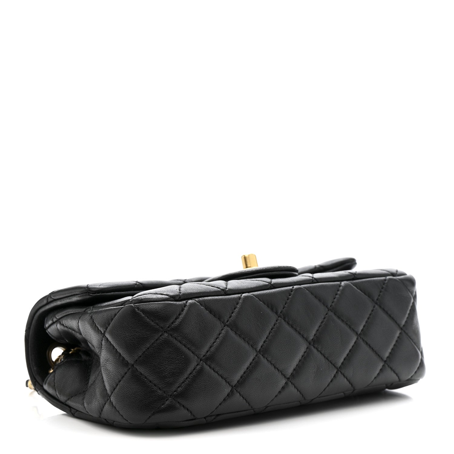 Lambskin Quilted Mini Rectangular Pearl Crush Flap Black