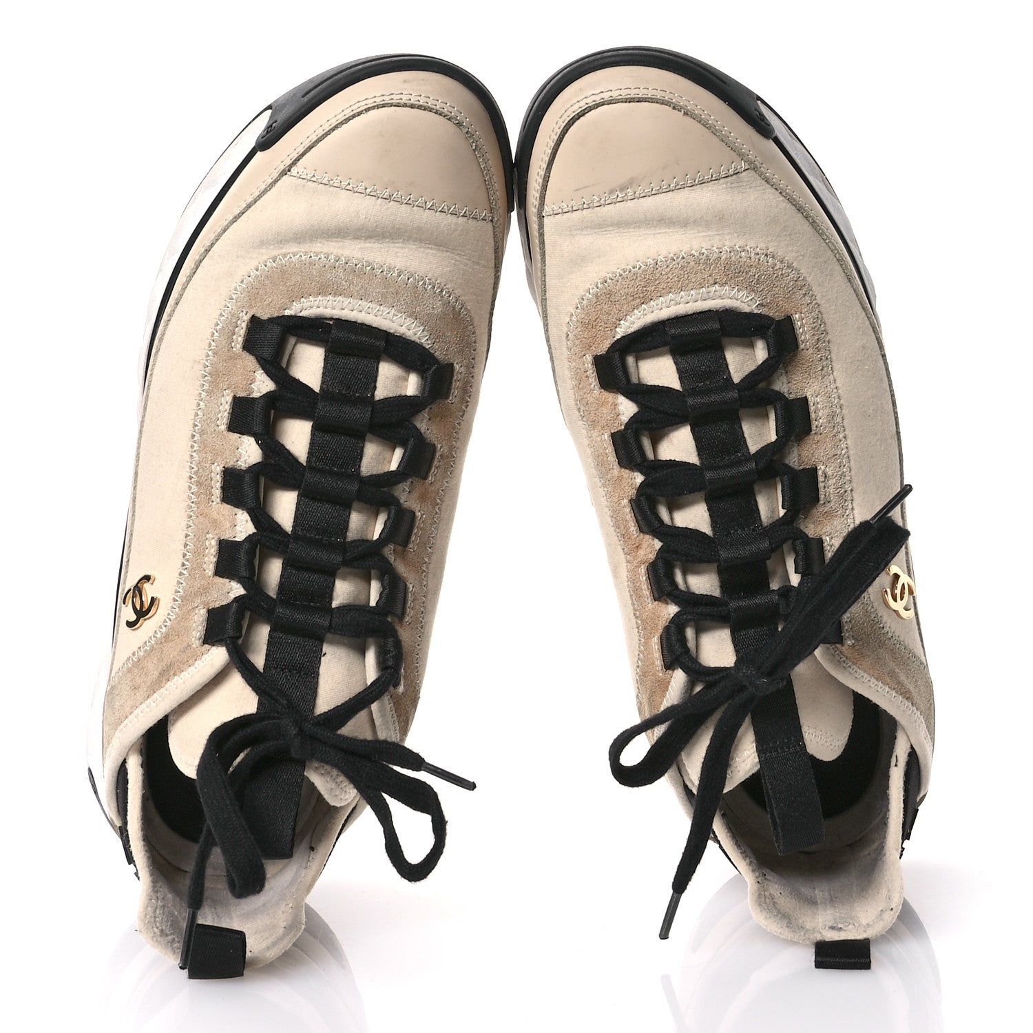 Velvet Calfskin Mixed Fibers CC Sneakers 40.5 Beige