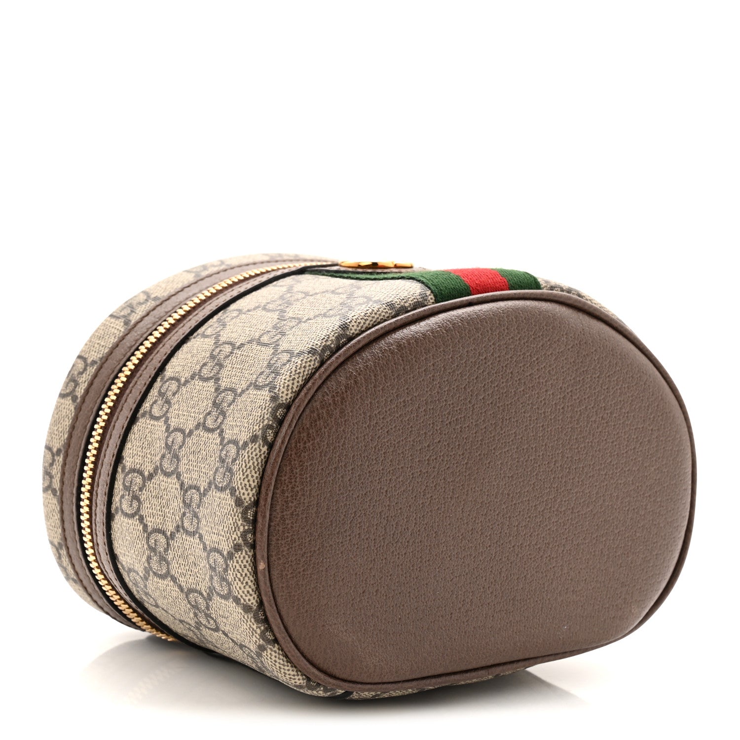 GG Supreme Monogram Textured Calfskin Web Ophidia Vanity Cosmetic Case Beige Ebony New Acero