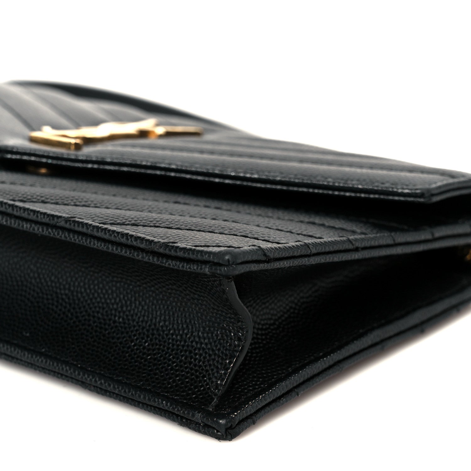 Grain De Poudre Matelasse Chevron Monogram Envelope Chain Wallet Black