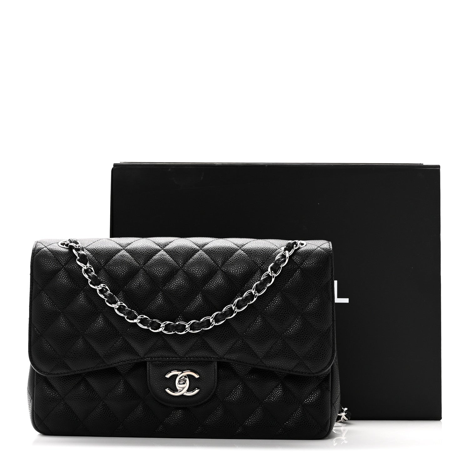 Caviar Quilted Jumbo Double Flap Black