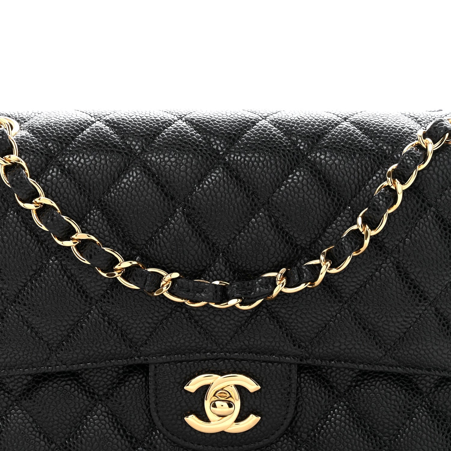 Caviar Quilted Medium Double Flap Black