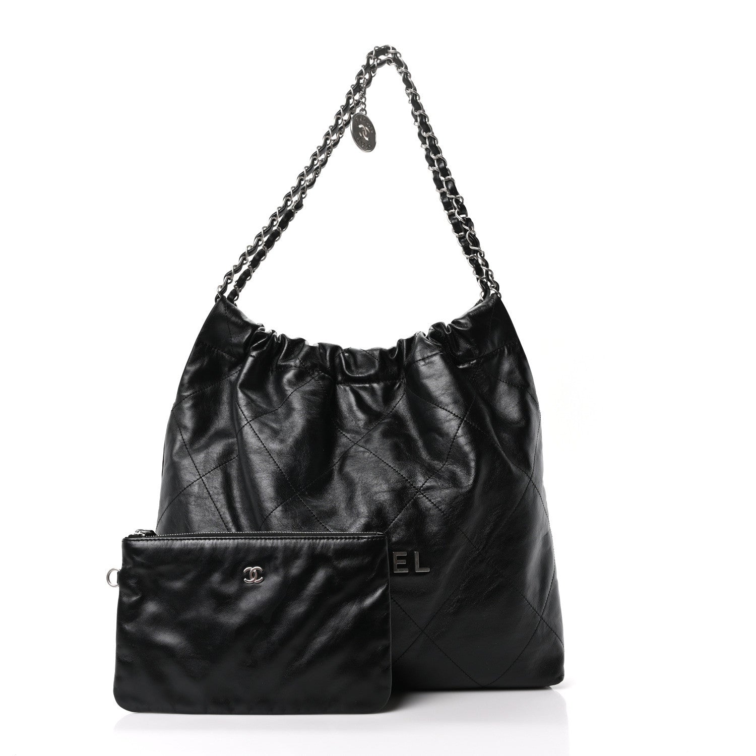Shiny Calfskin Quilted Chanel 22 Black