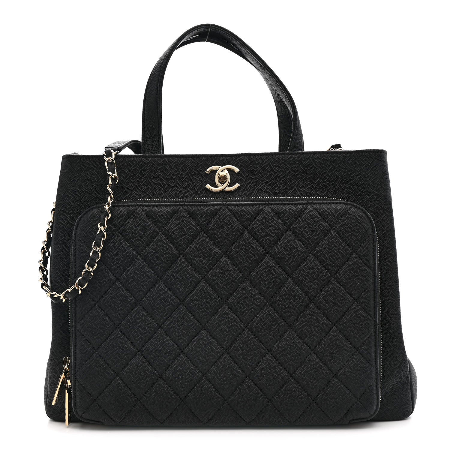 Caviar Quilted Large Business Affinity Shopping Bag Black