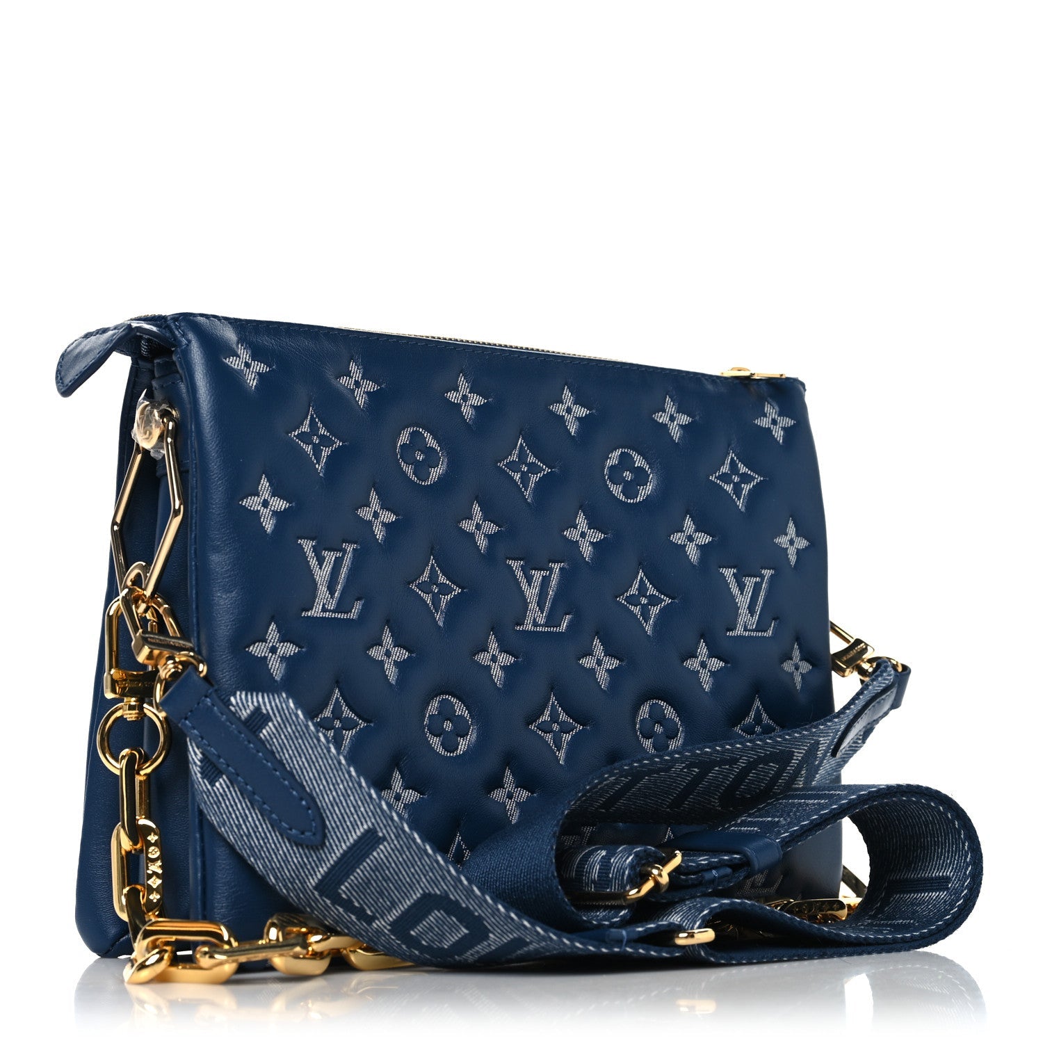 Lambskin Embossed Monogram Coussin PM Denim Blue