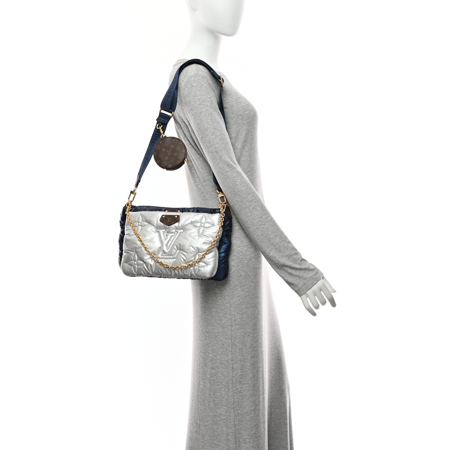 Econyl Monogram Pillow Maxi Multi Pochette Accessories Navy Silver