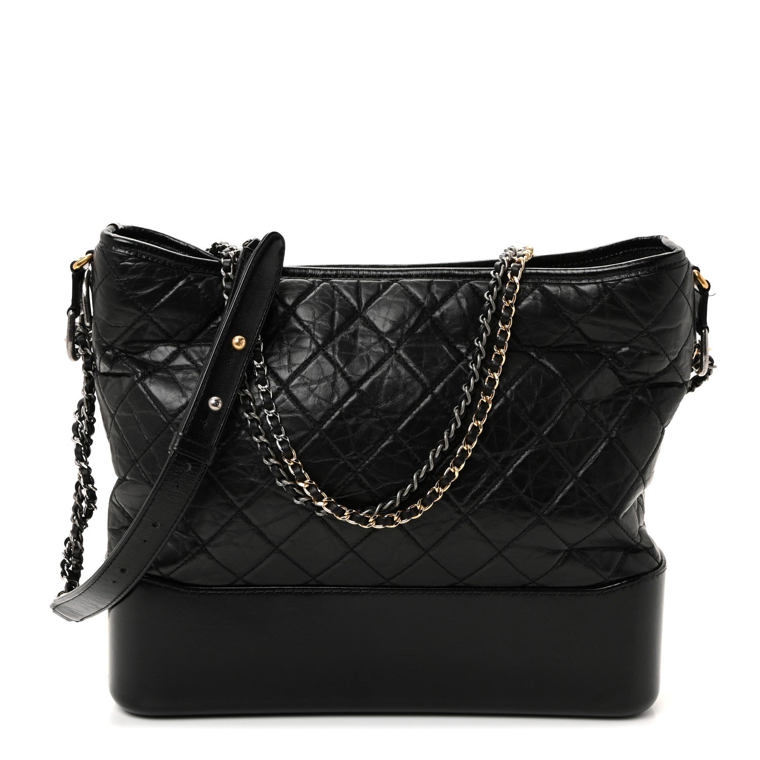 Aged Calfskin Quilted Large Gabrielle Hobo Black