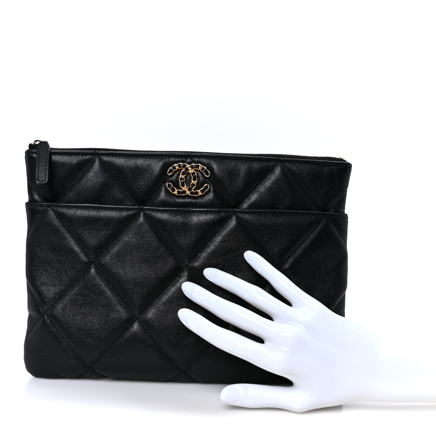 Goatskin Quilted Chanel 19 Pouch Black