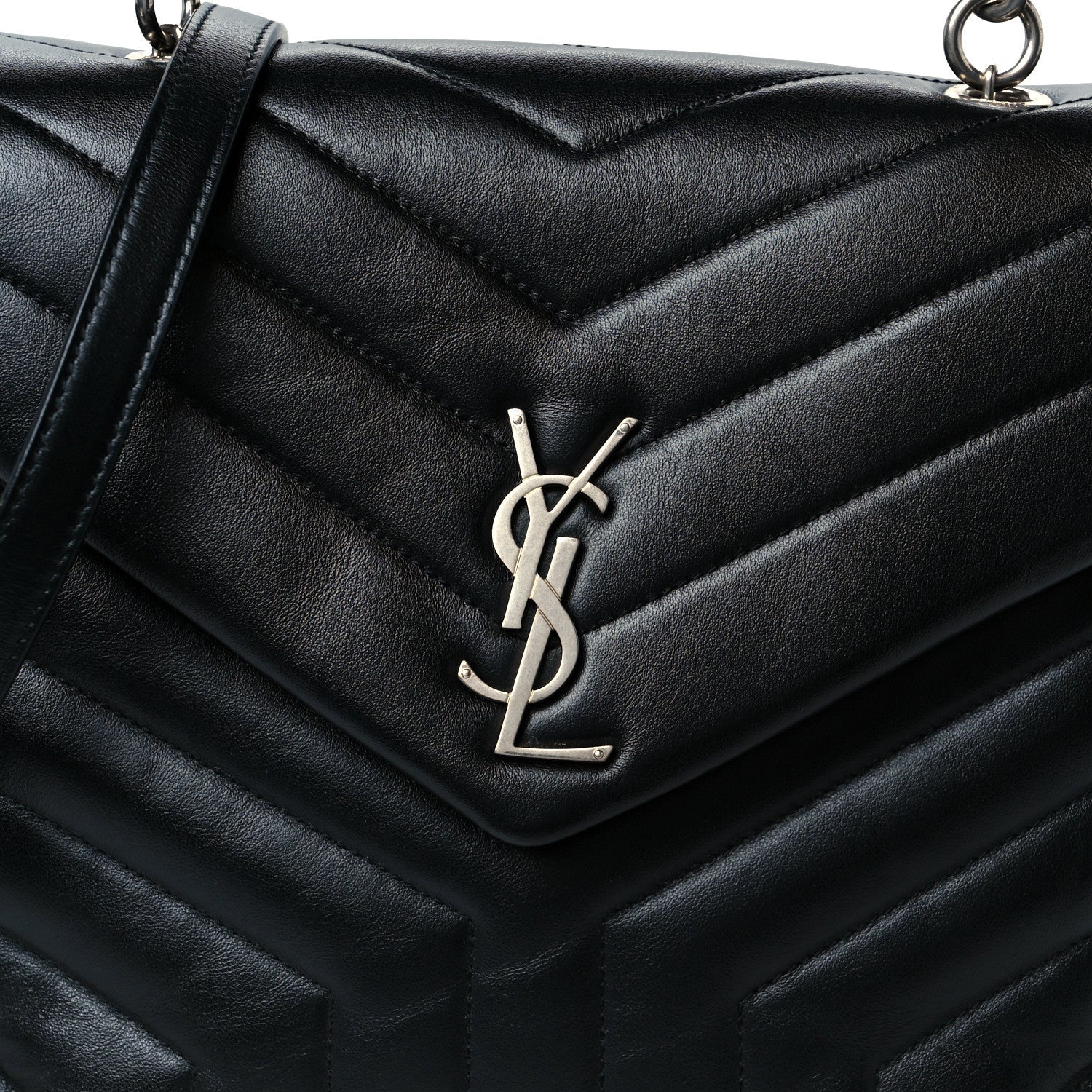 Calfskin Y Quilted Monogram Medium Loulou Satchel Black