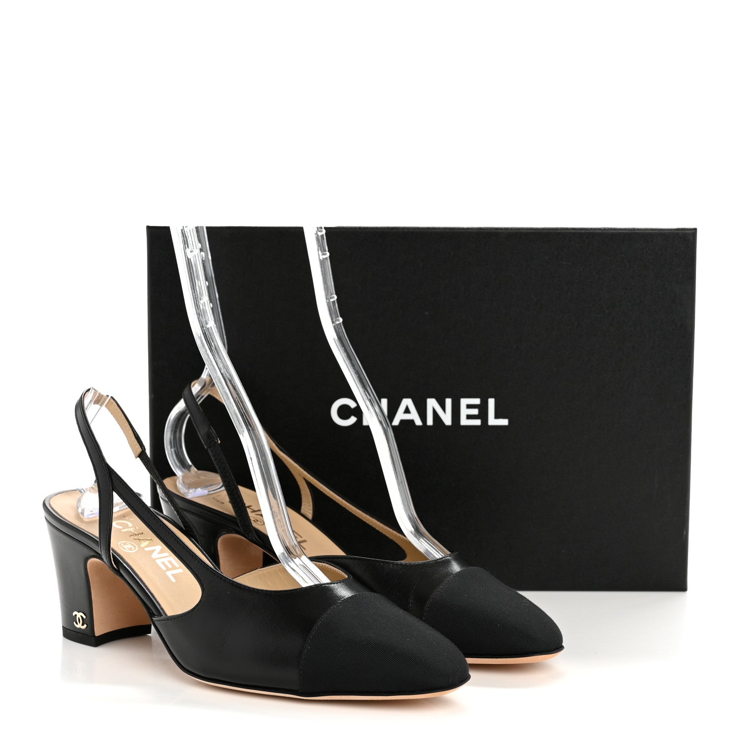 Goatskin Grosgrain Cap Toe CC Slingback Pumps 38 Black