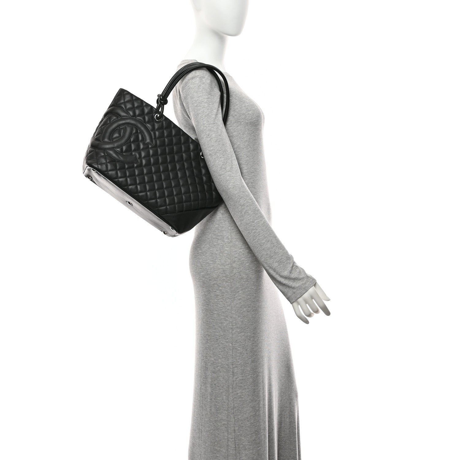 Calfskin Quilted Large Cambon Tote Black