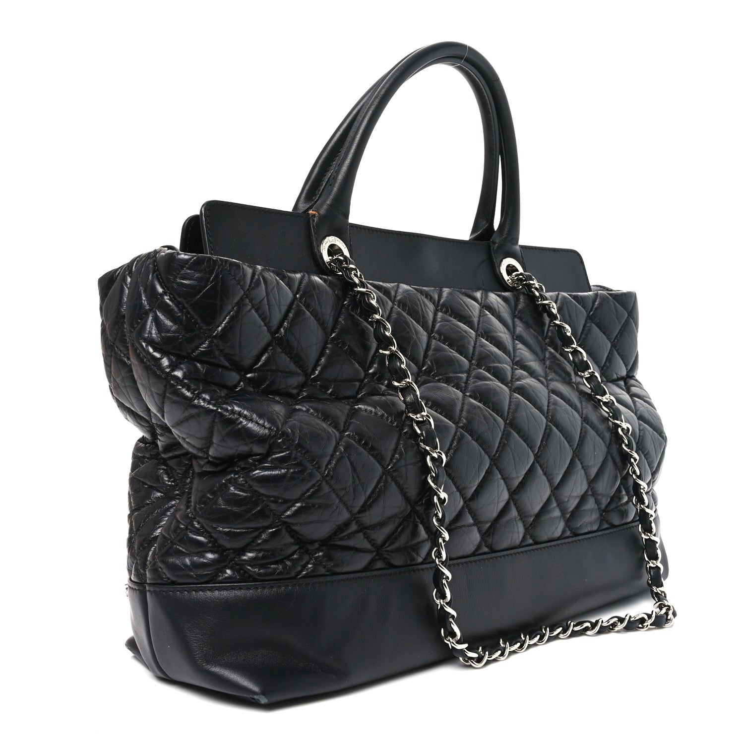 Aged Calfskin Quilted Be CC Tote Black