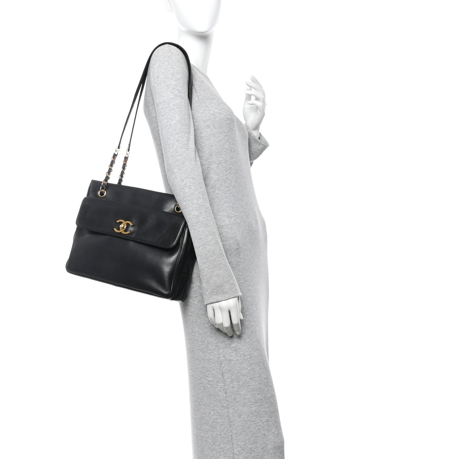 Lambskin CC Flap Shopping Tote Black