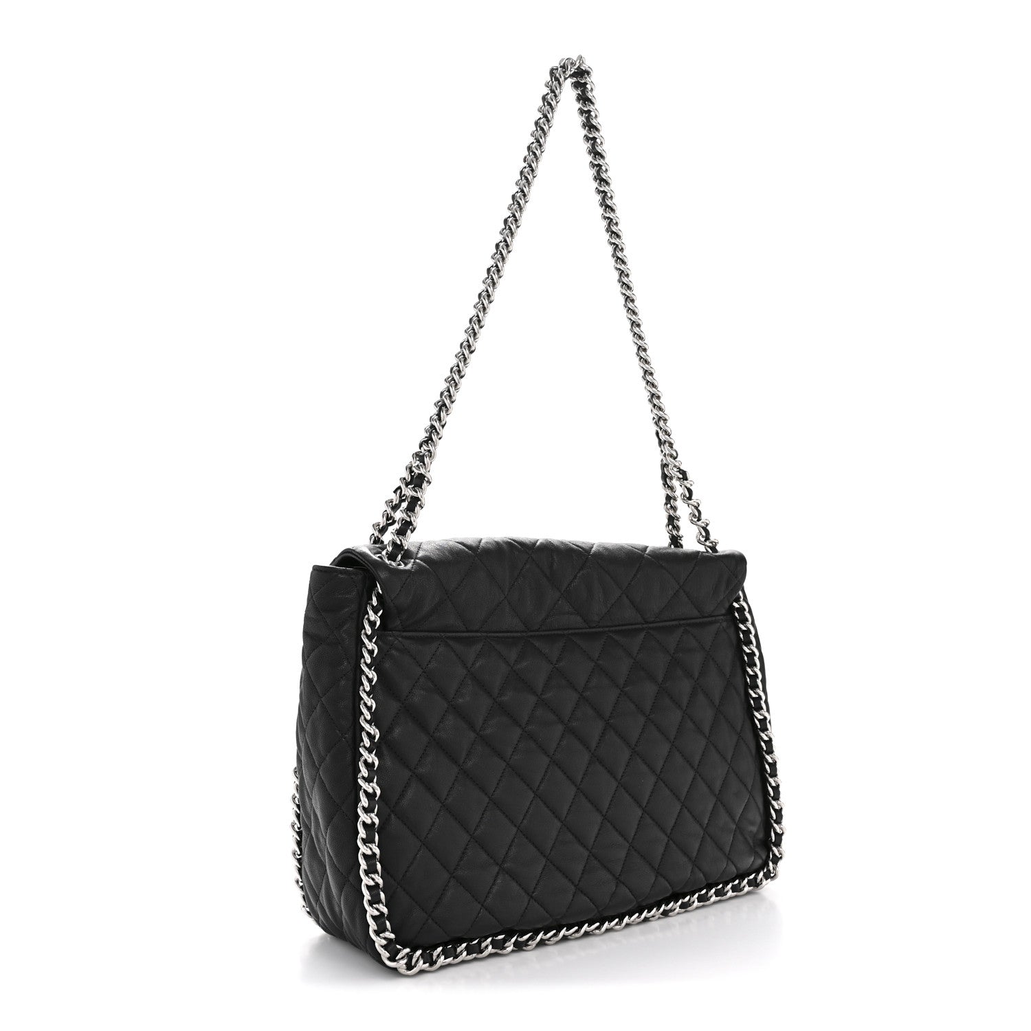 Washed Lambskin Quilted Maxi Chain Around Flap Black
