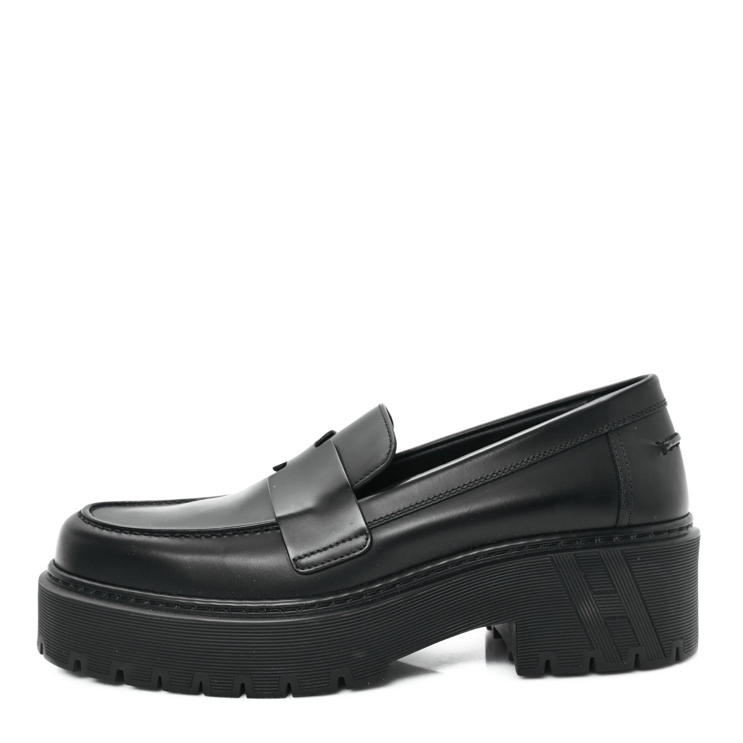Glazed Calfskin Womens Hitch Loafers 38 Black