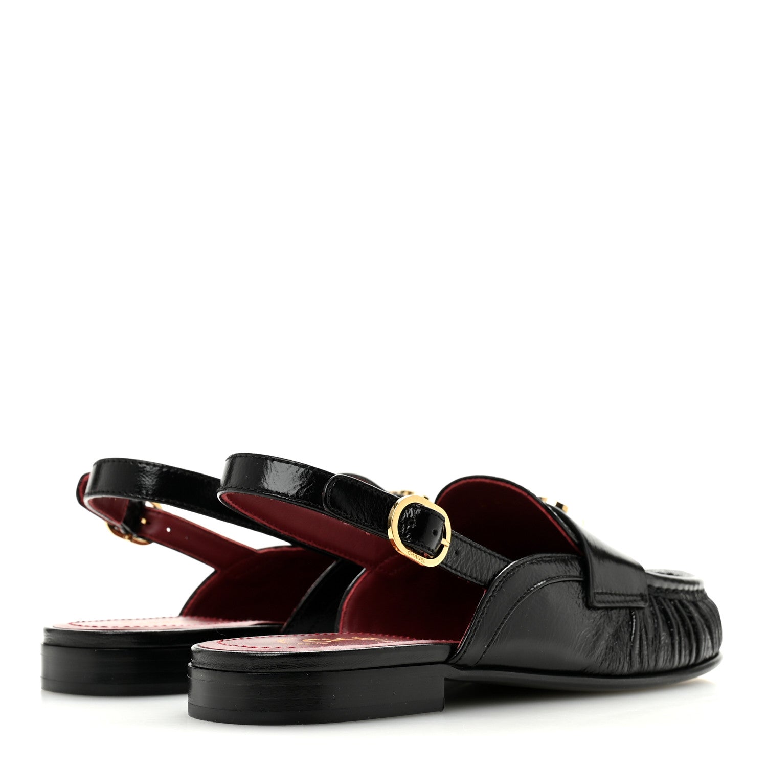 Crumpled Shiny Lambskin CC Slingback Mocassins 38 Black