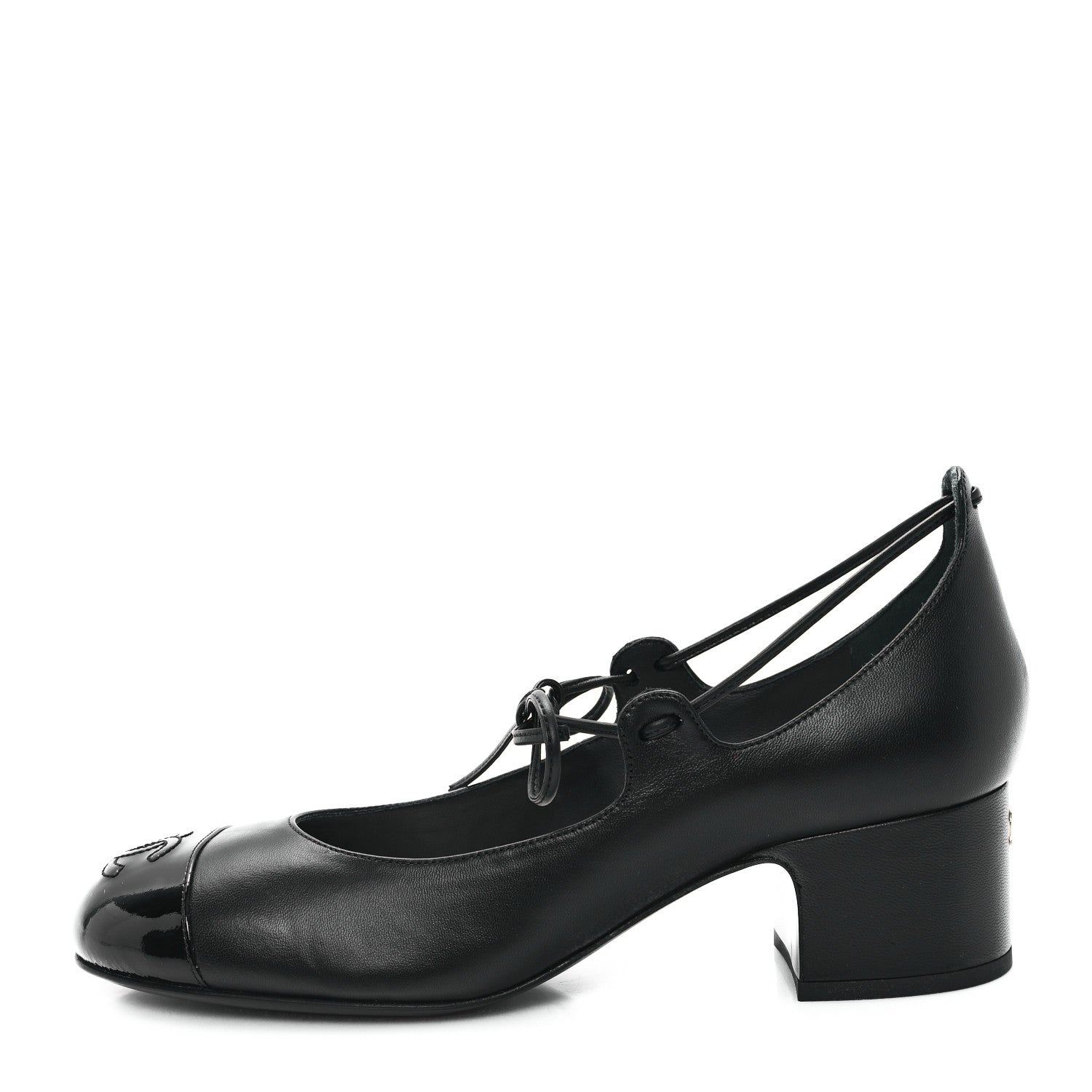Lambskin Patent Cap Toe CC Mary Jane Pumps 37.5 Black