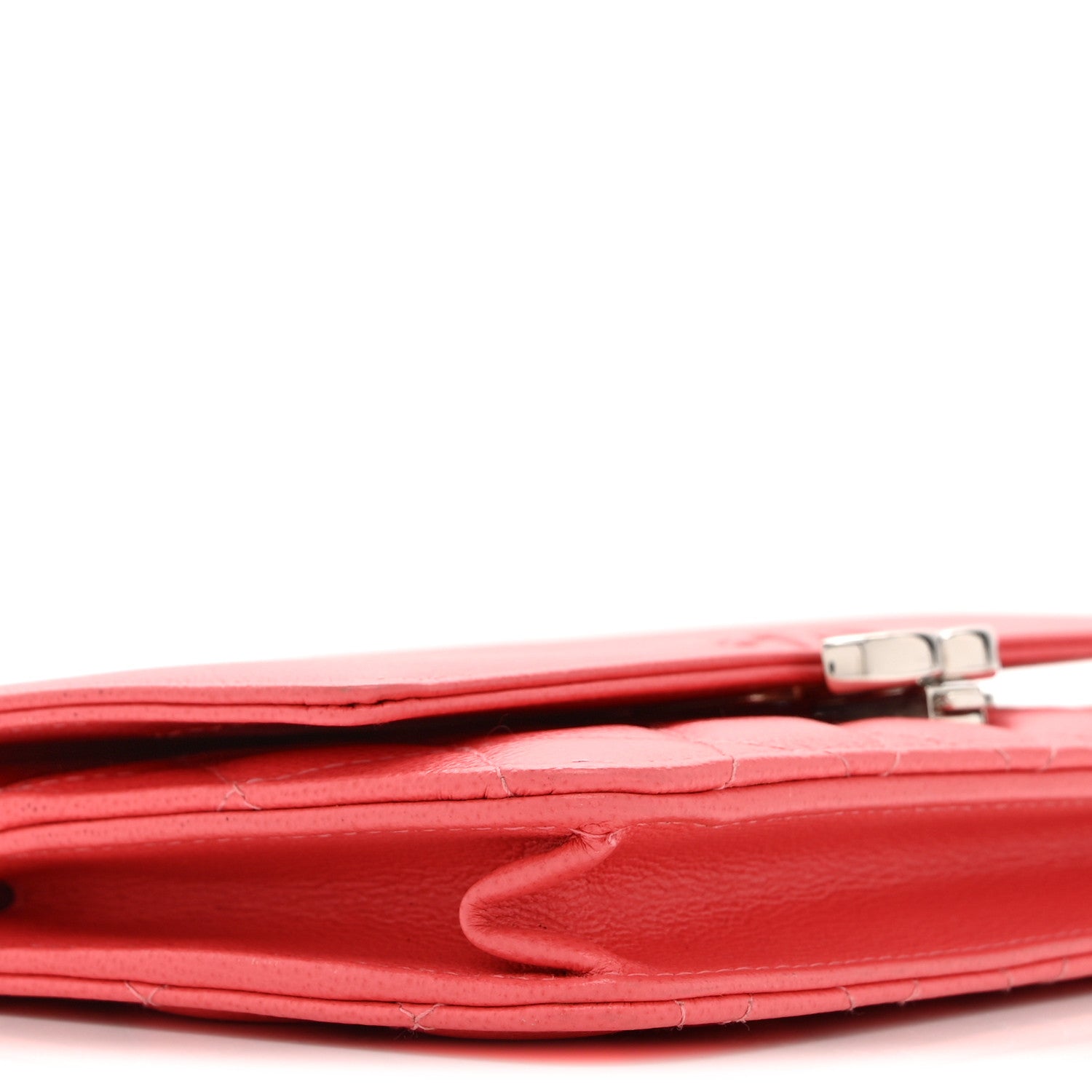 Grained Calfskin Quilted CC Box Wallet On Chain WOC Pink