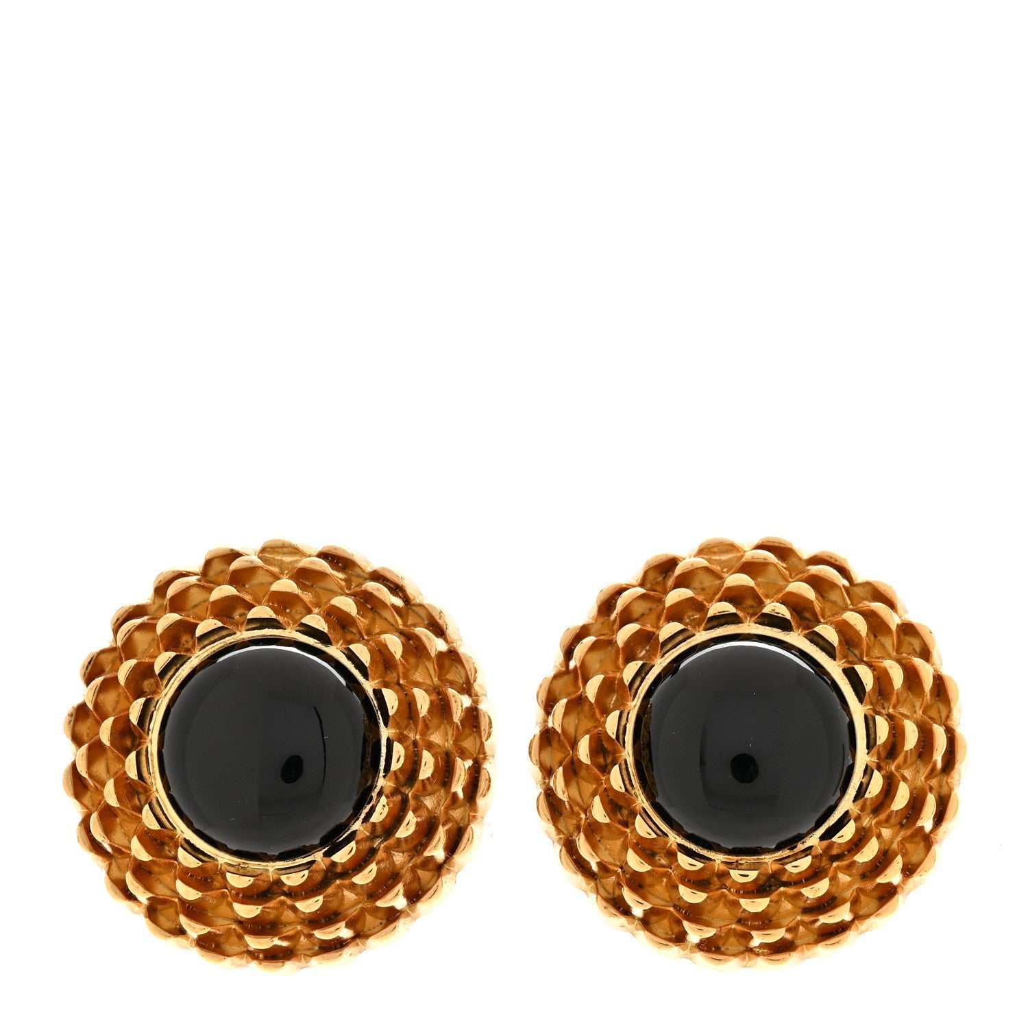 Metal Resin Cabochon Scale Clip On Earrings Gold Black