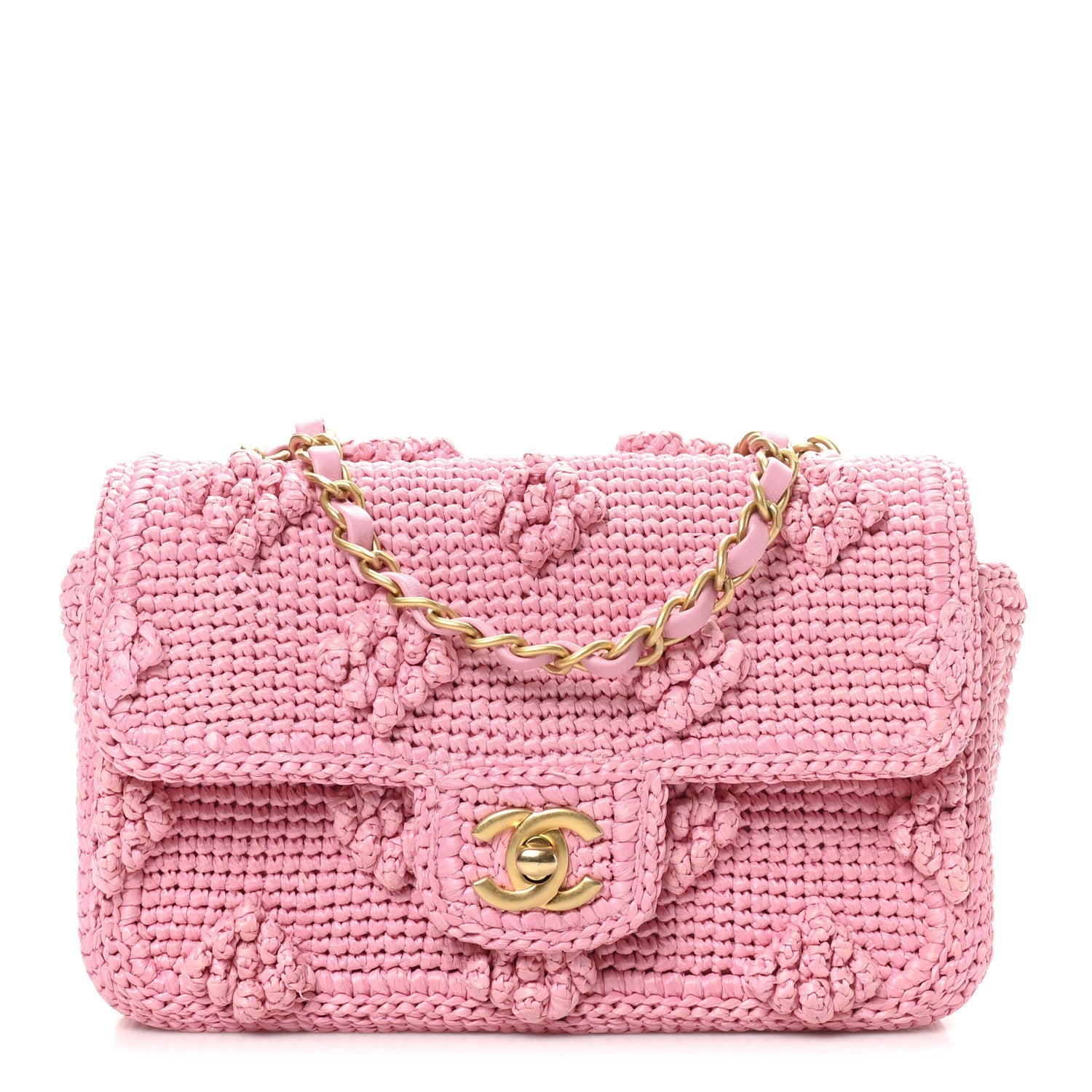 Raffia Small Dolce Raffia Flap Bag Pink