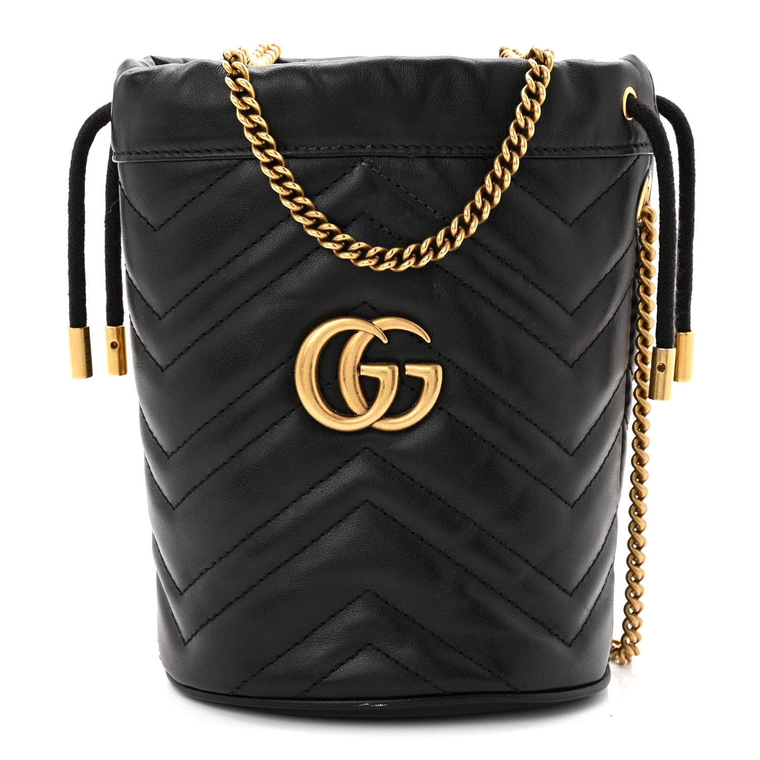 Calfskin Matelasse Mini GG Marmont 2.0 Bucket Bag Black
