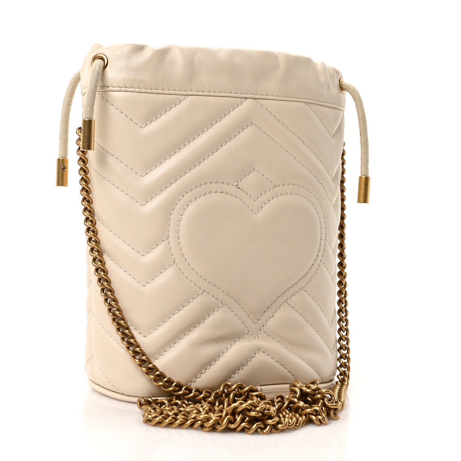 Calfskin Matelasse Mini GG Marmont 2.0 Bucket Bag White