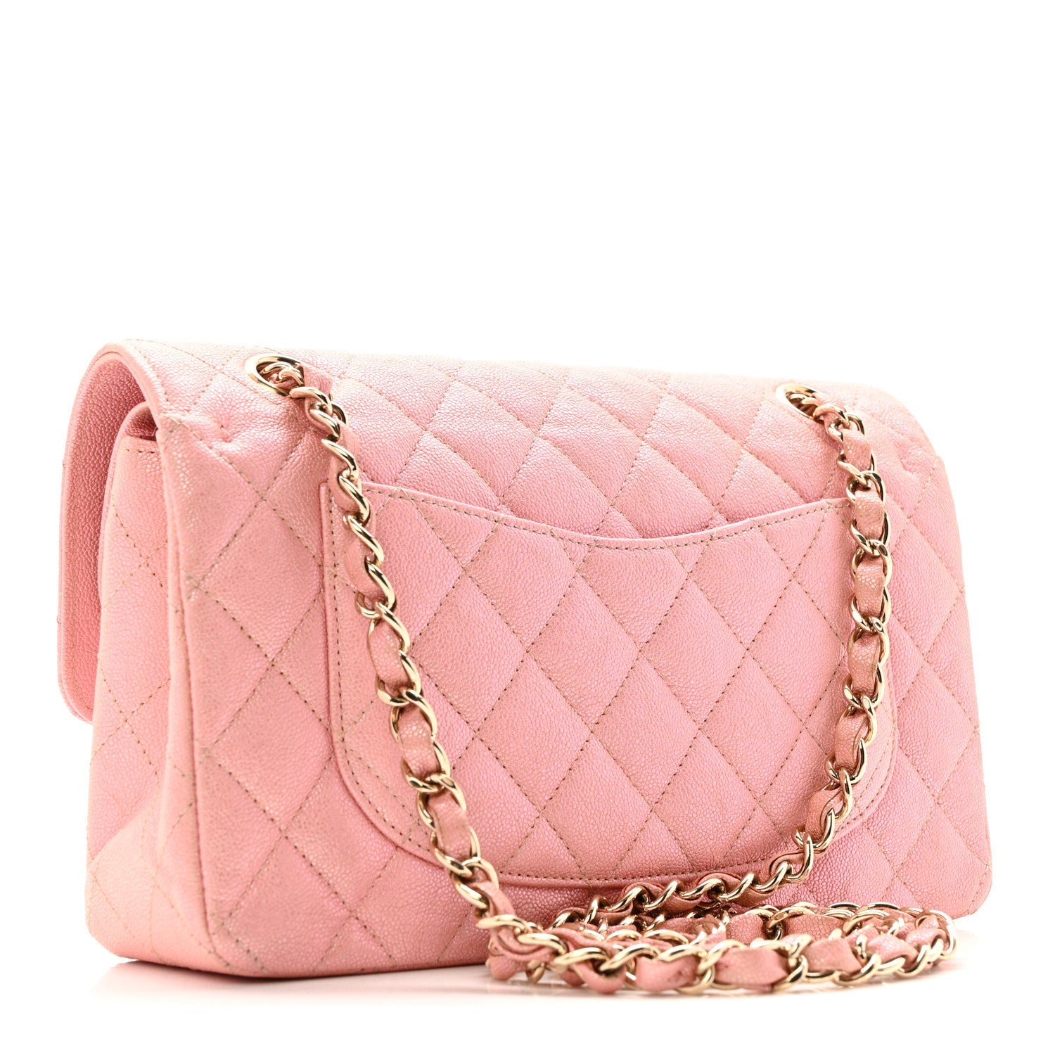 Iridescent Caviar Quilted Small Double Flap Pink