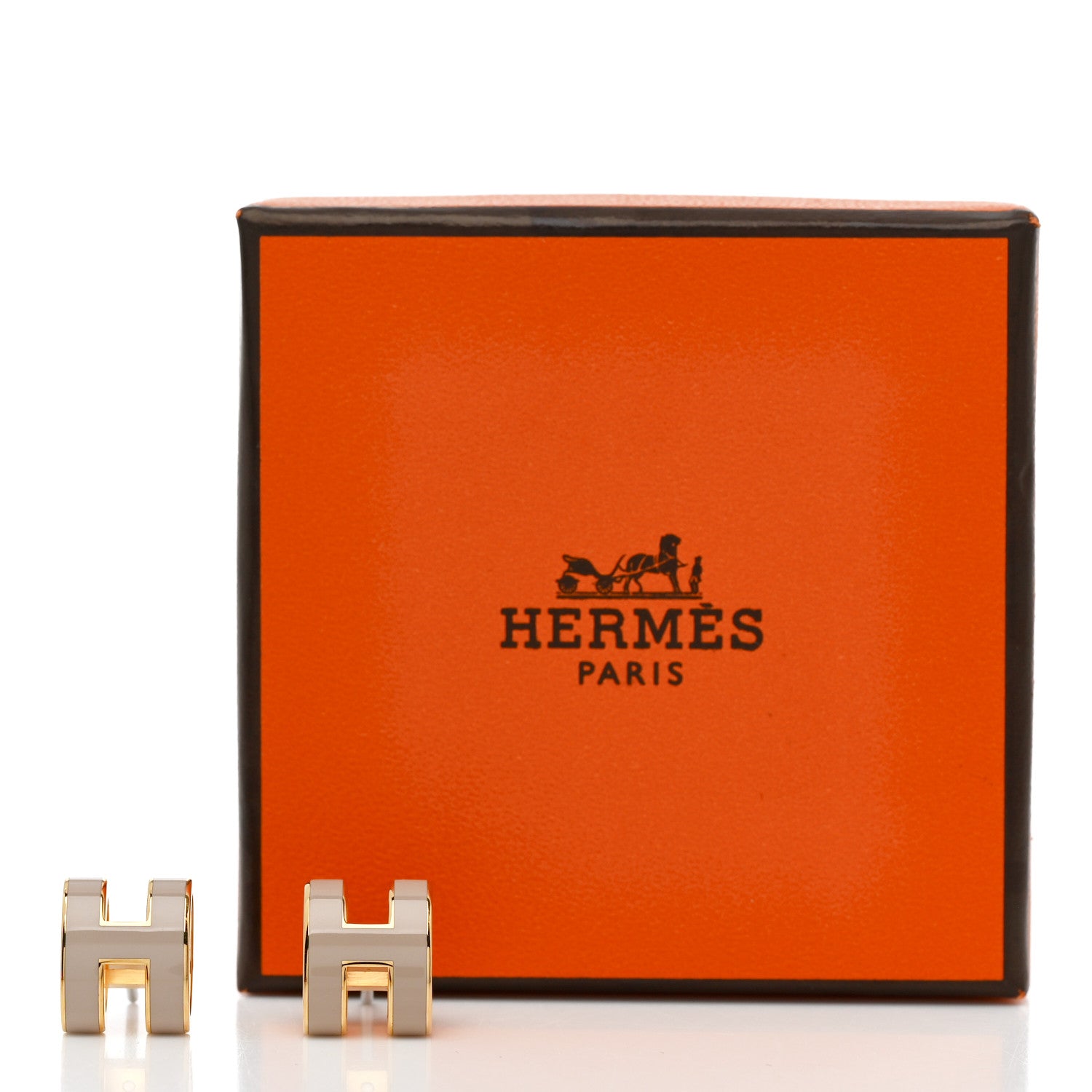 Gold Lacquered Mini Pop H Earrings Marron Glace