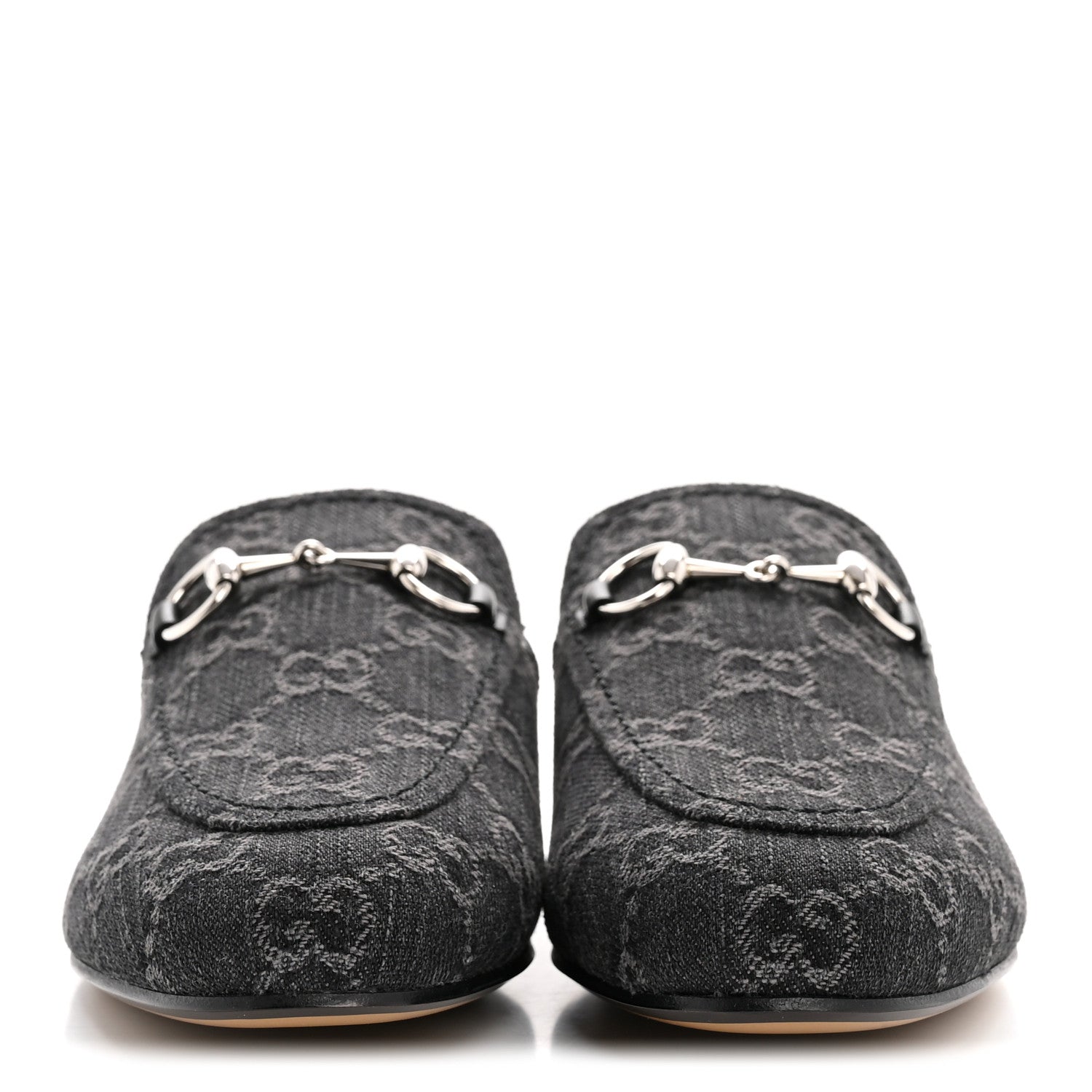New Denim GG Malaga Kid Womens Princetown Slippers 36 Grey Black