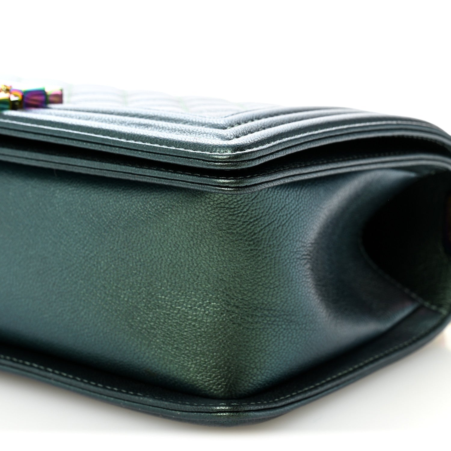 Iridescent Goatskin Quilted Medium Boy Flap Green
