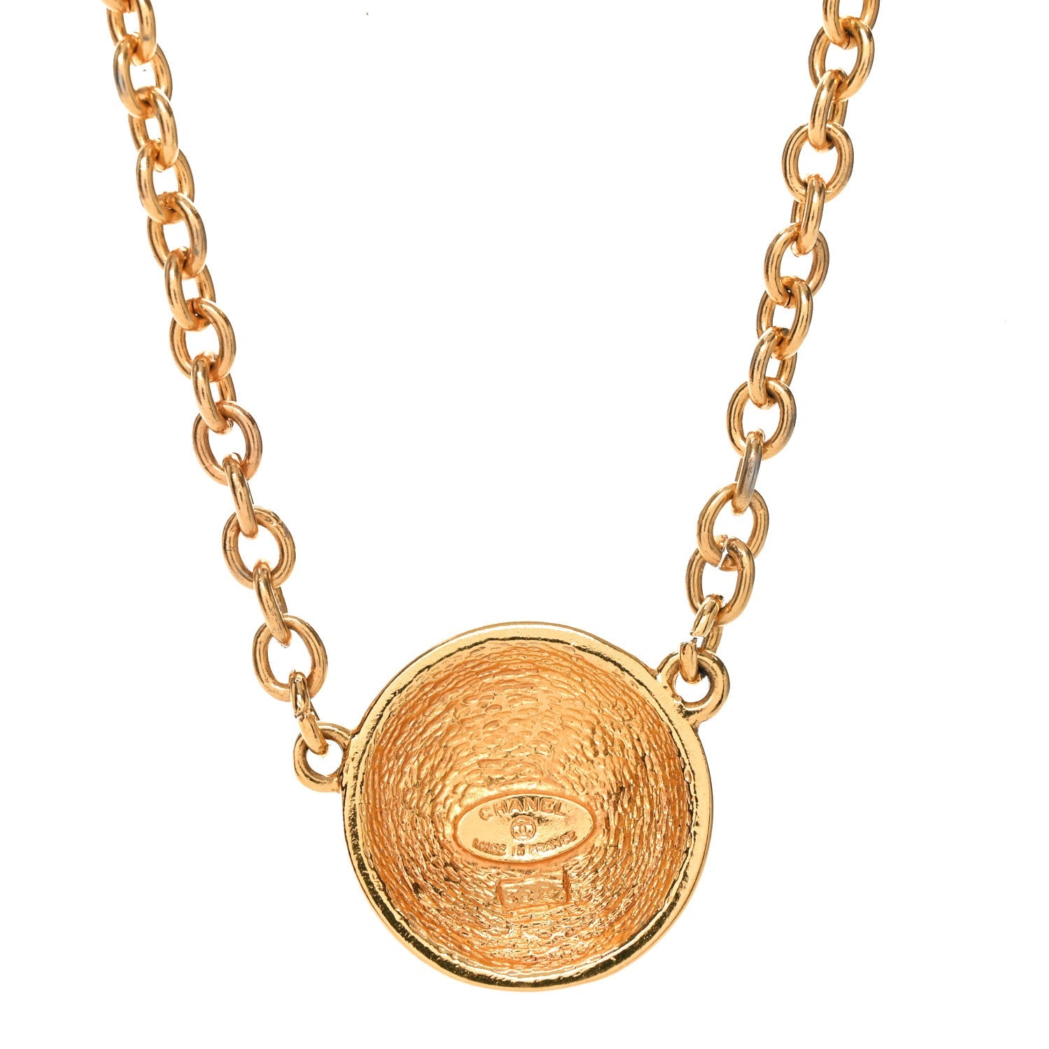 Quilted CC Pendant Chain Necklace Gold
