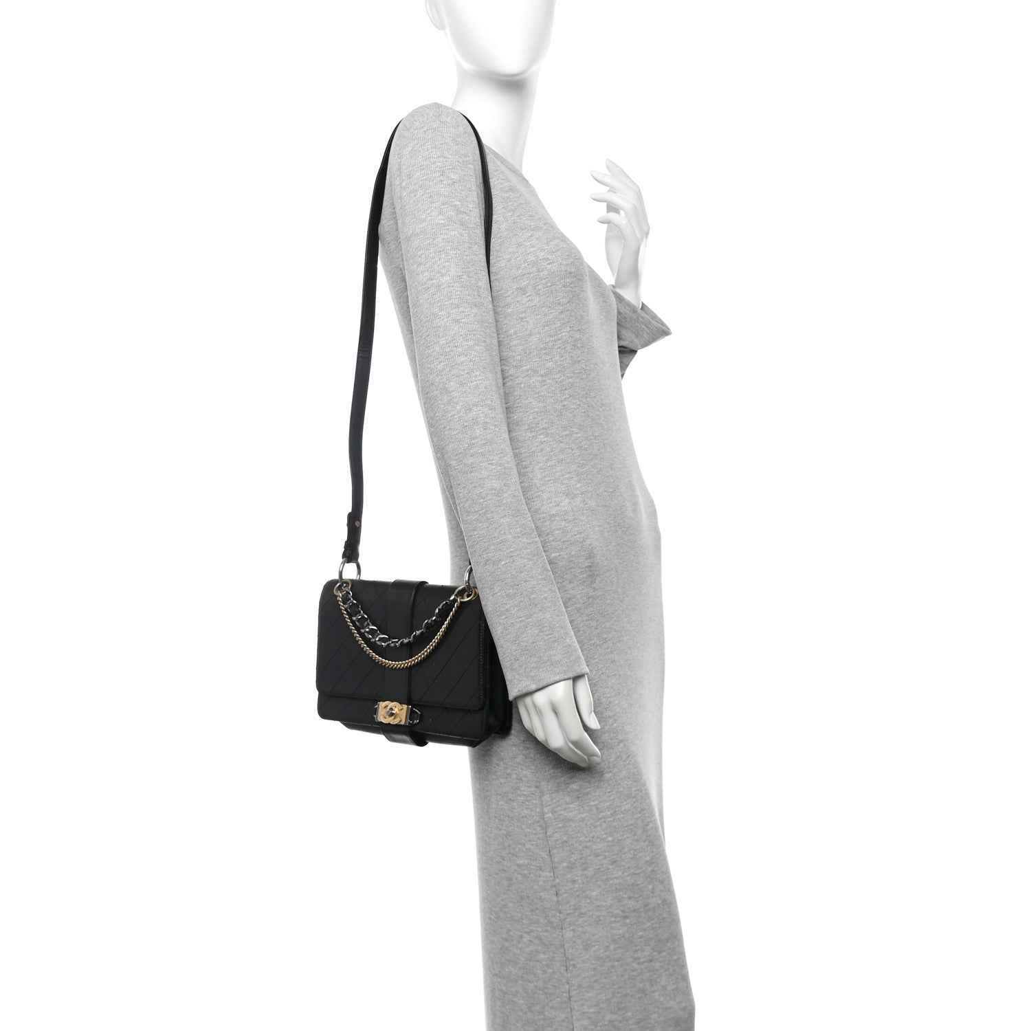 Calfskin Stitched Multi Chain Flap Bag Black