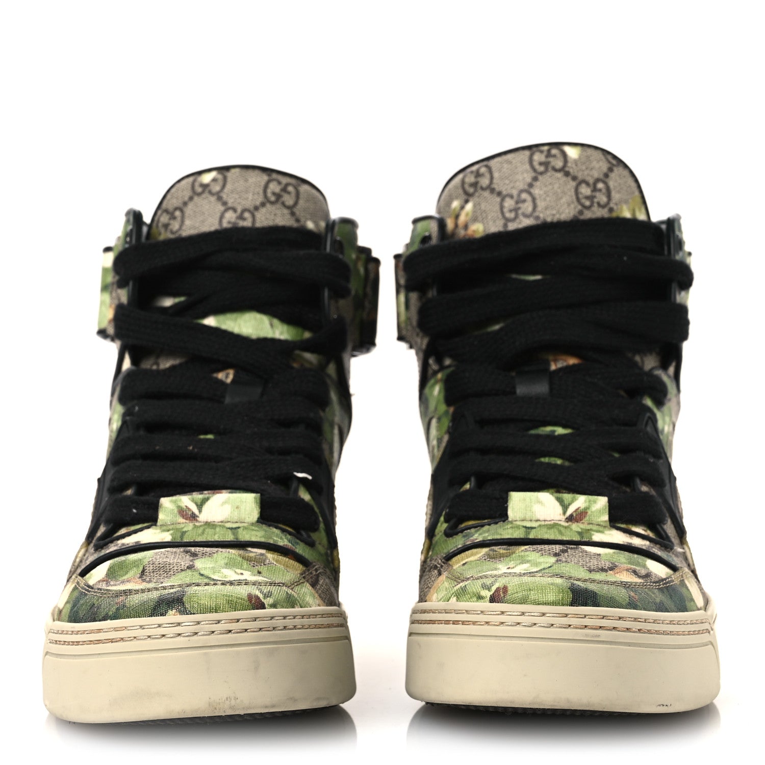 GG Monogram Blooms Web High Top Sneakers 8 Beige Green