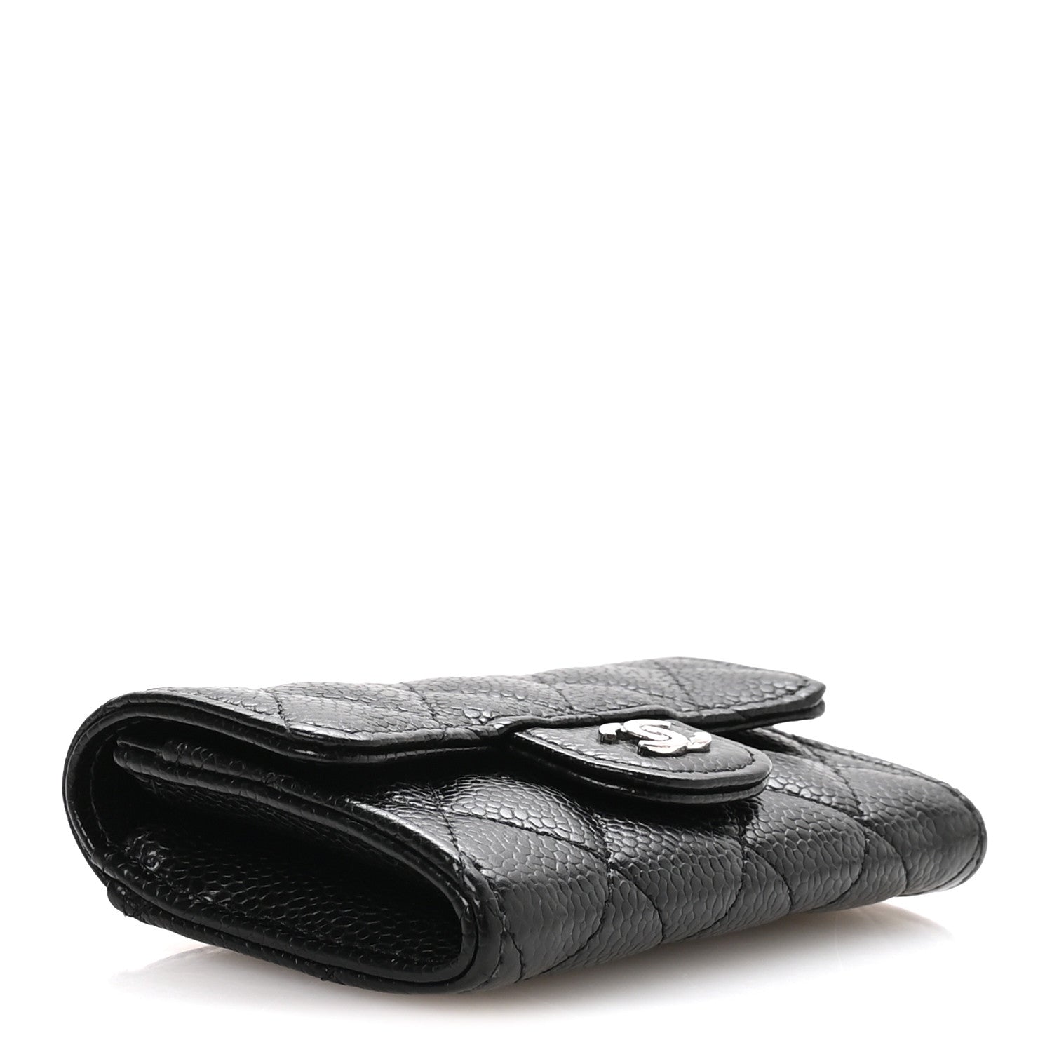 Caviar Quilted Flap Card Holder Wallet Black