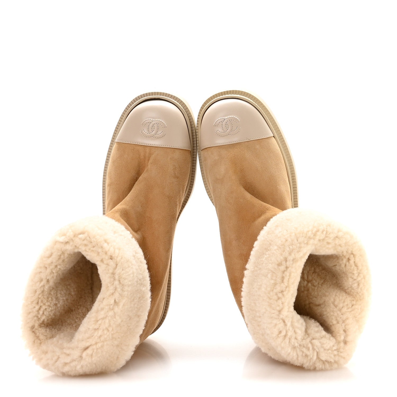 Suede Shearling Cap Toe Short Boots 38 Beige