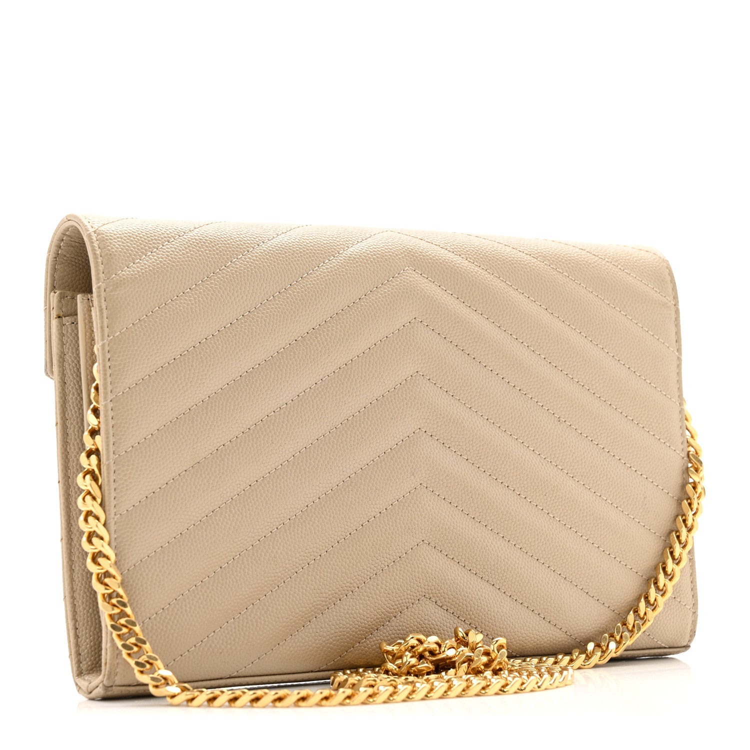 Grain De Poudre Matelasse Chevron Monogram Chain Wallet Dark Latte