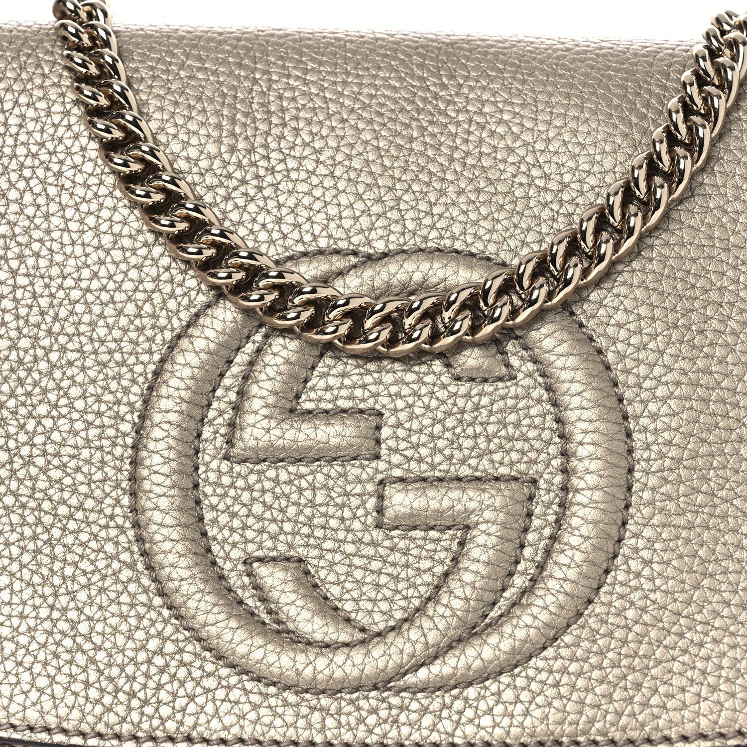 Metallic Pebbled Calfskin Medium Soho Flap Crossbody Golden Beige