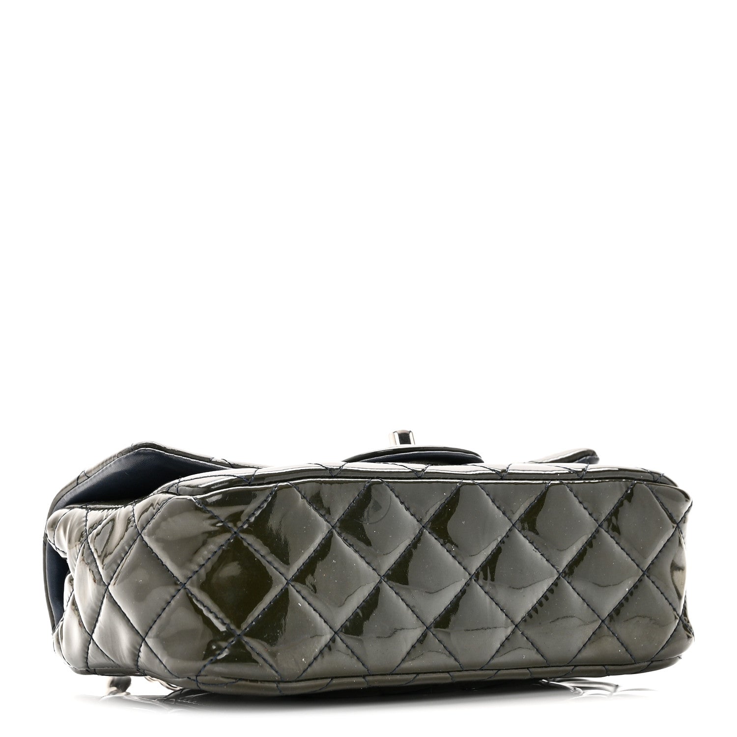 Patent Calfskin Quilted Mini Rectangular Flap Navy Blue