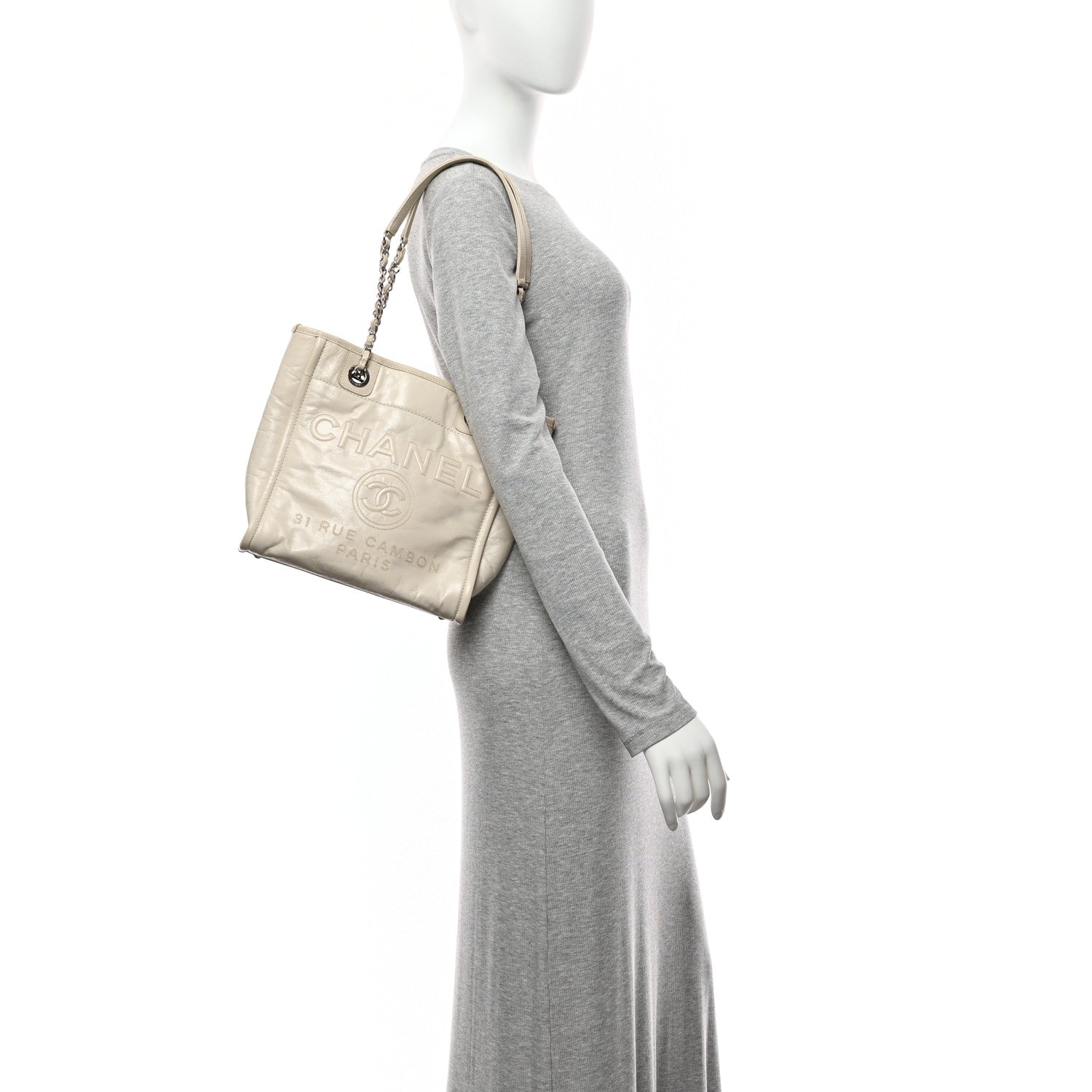 Glazed Calfskin Mini Deauville Tote White