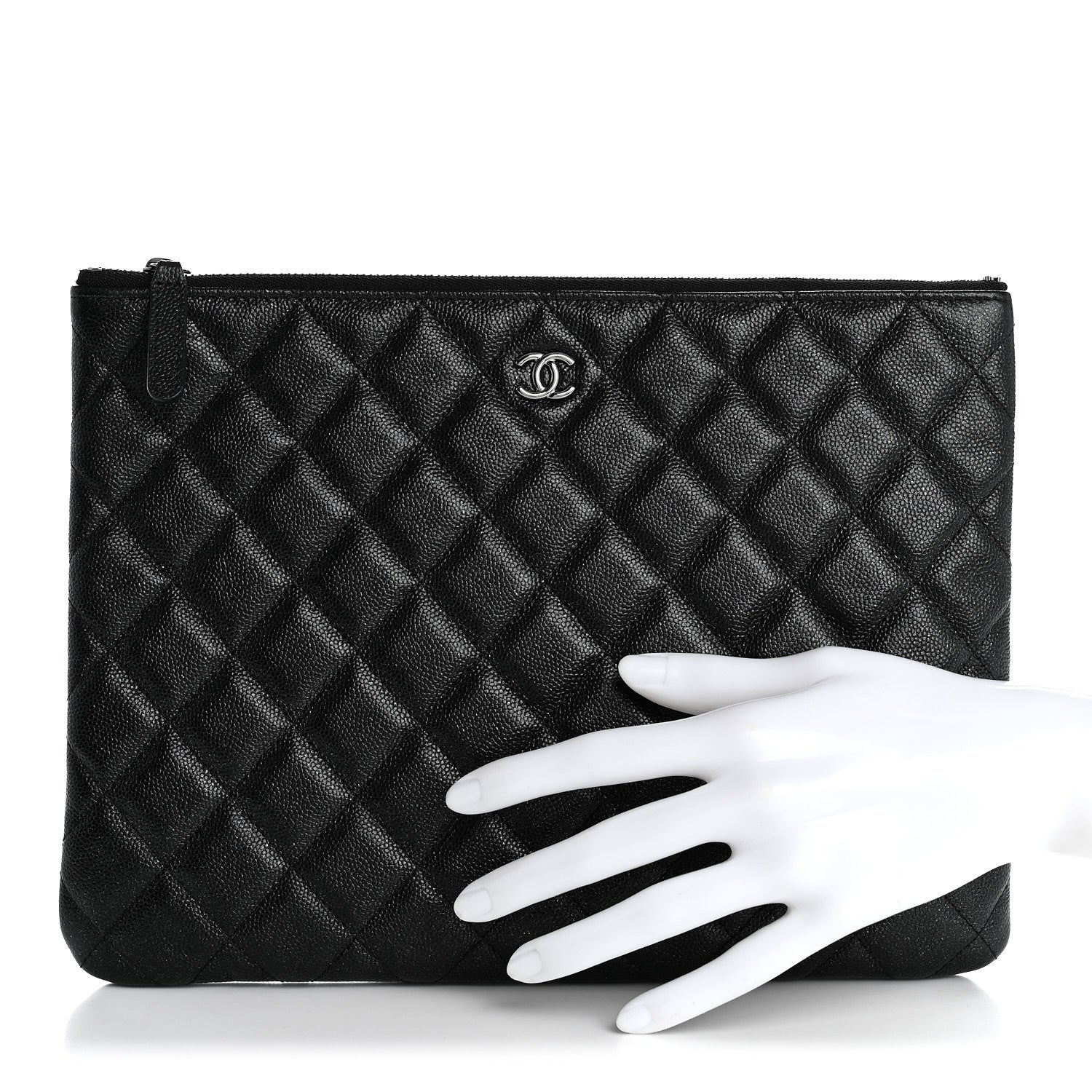 Iridescent Caviar Quilted Medium Cosmetic Case Black