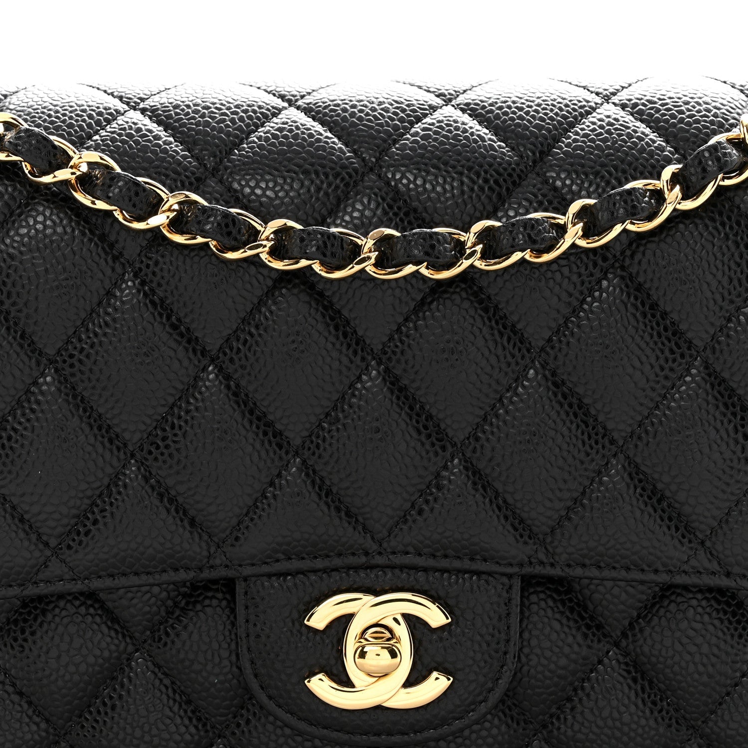 Caviar Quilted Medium Double Flap Black
