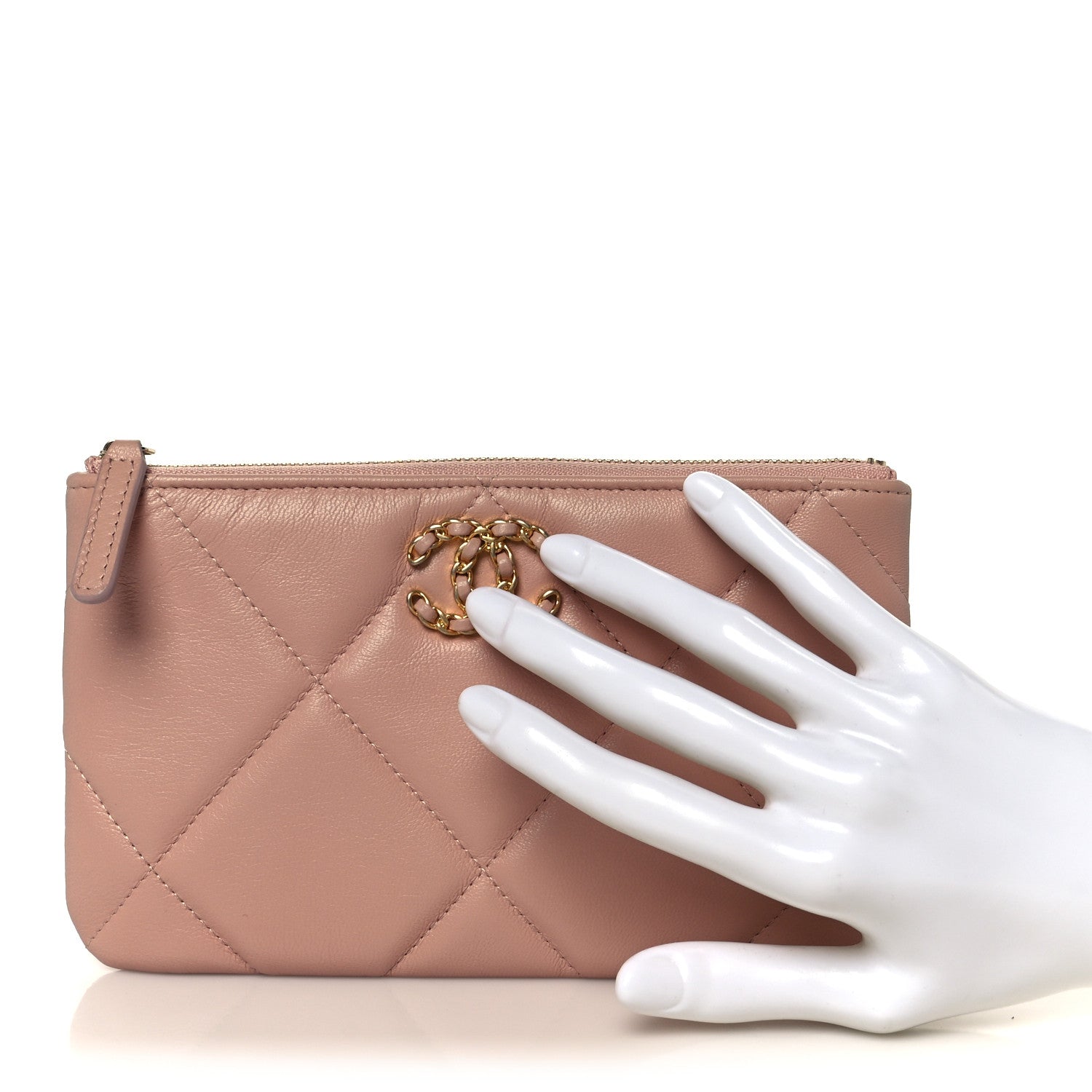 Shiny Goatskin Quilted Small Chanel 19 Pouch Pink