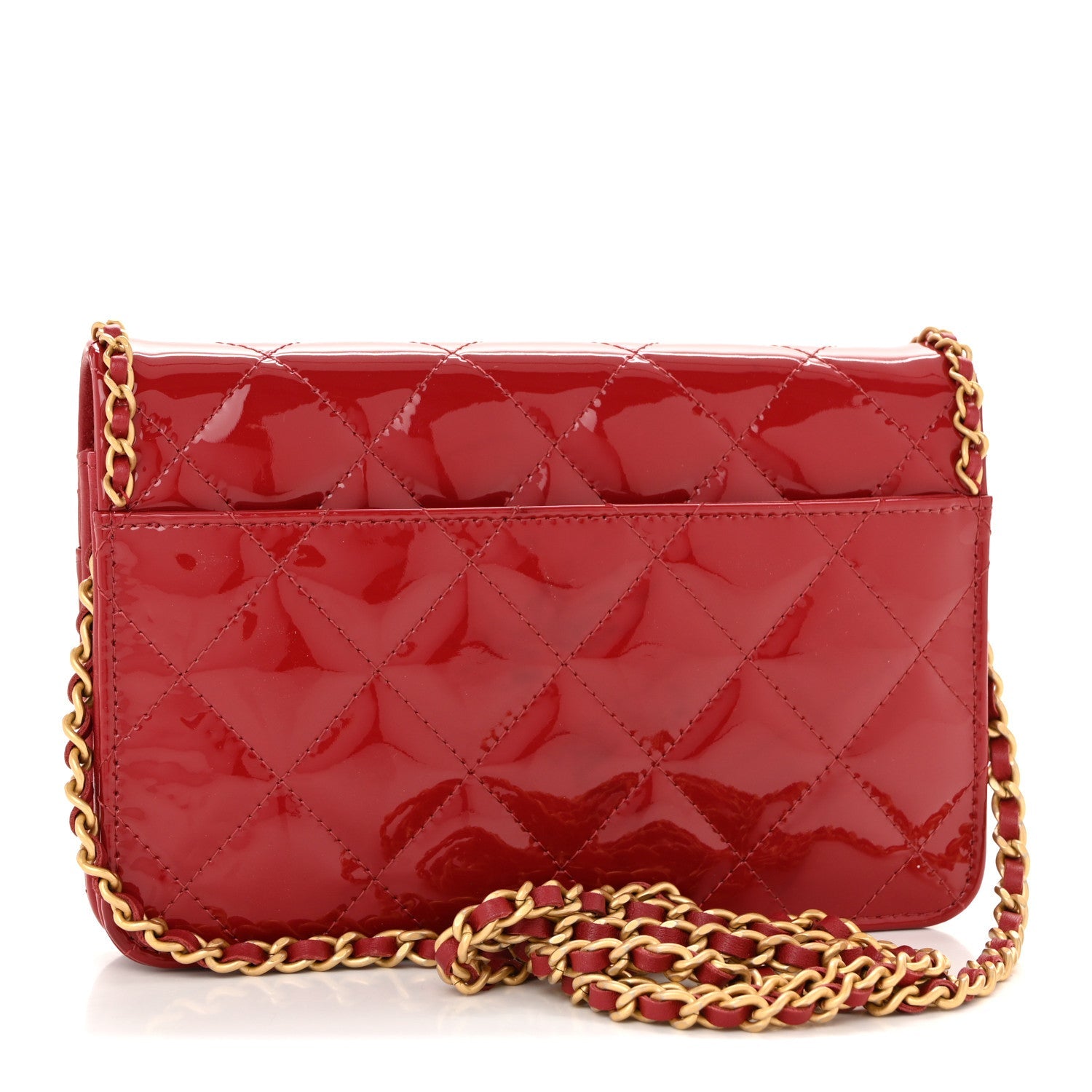 Patent Quilted Chain Around Heart Wallet On Chain WOC Red