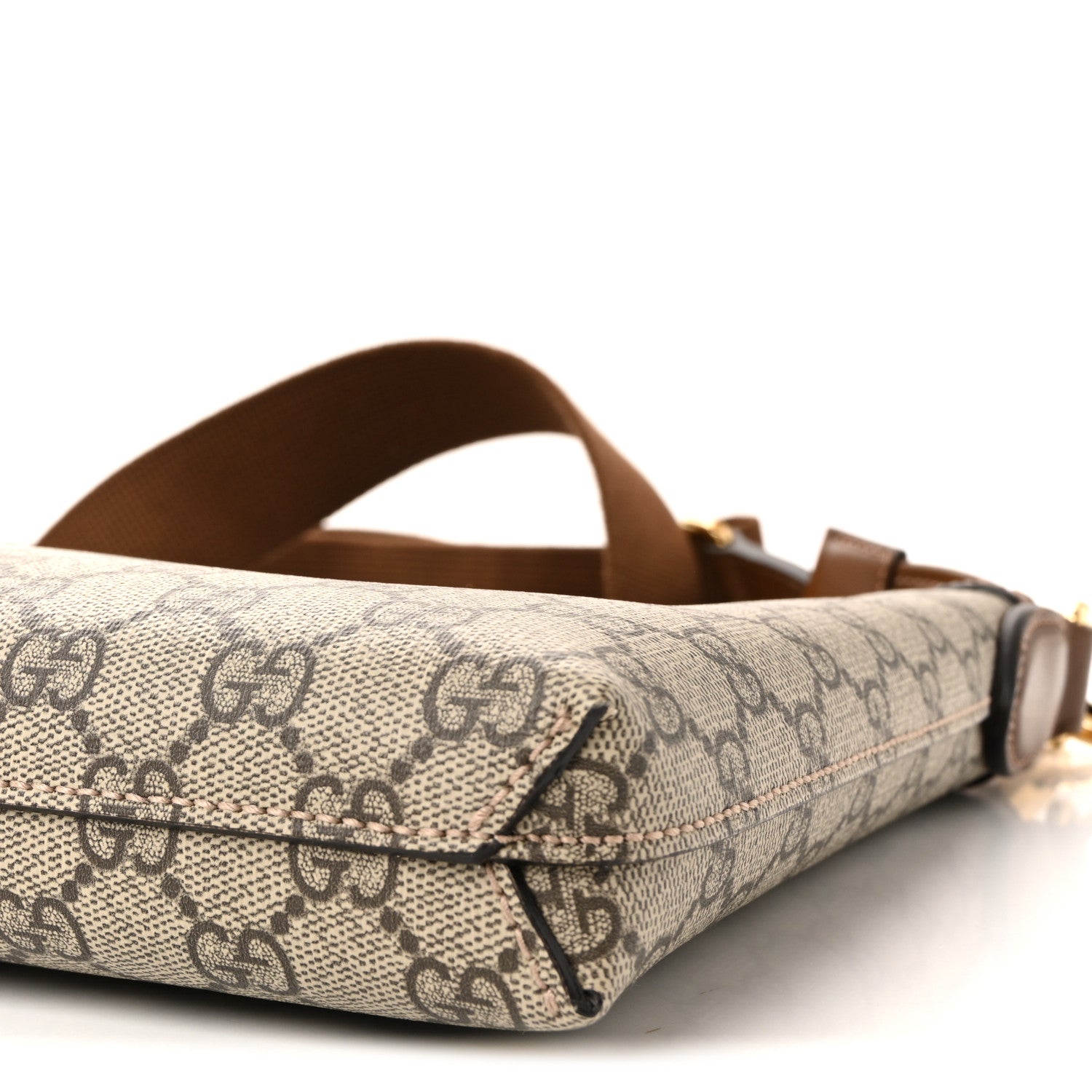 GG Supreme Monogram Azalea Calfskin Retro Interlocking G Wristlet Messenger Bag Beige Ebony Brown Sugar
