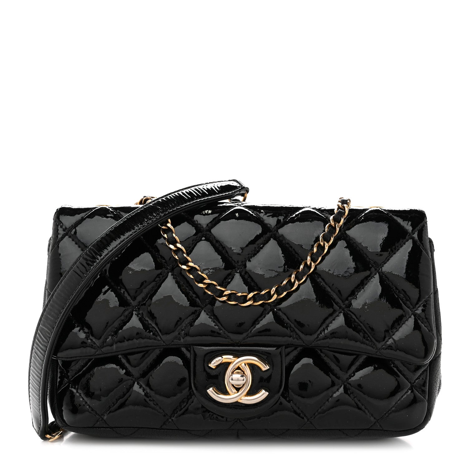 Patent Goatskin Quilted Small CC Eyelet Flap Black