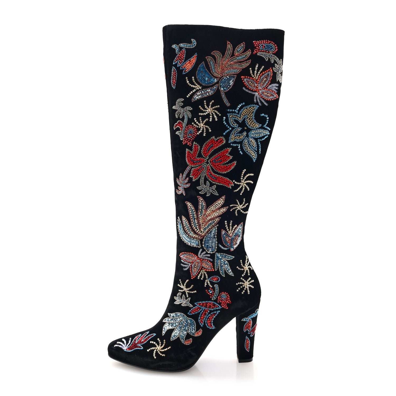 Velvet Embroidered Claire Boots 36 Black