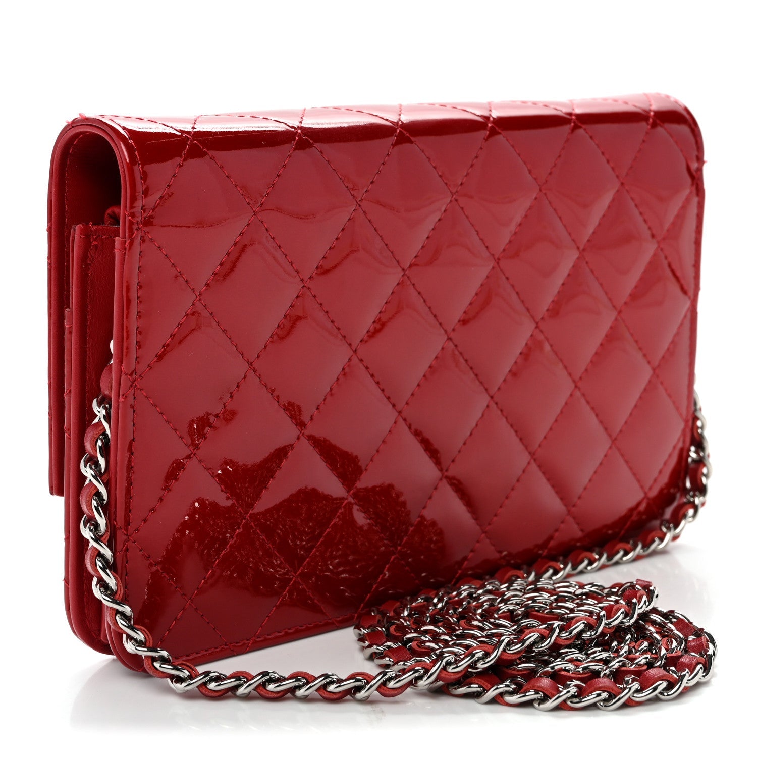 Patent Quilted Brilliant Wallet On Chain WOC Red