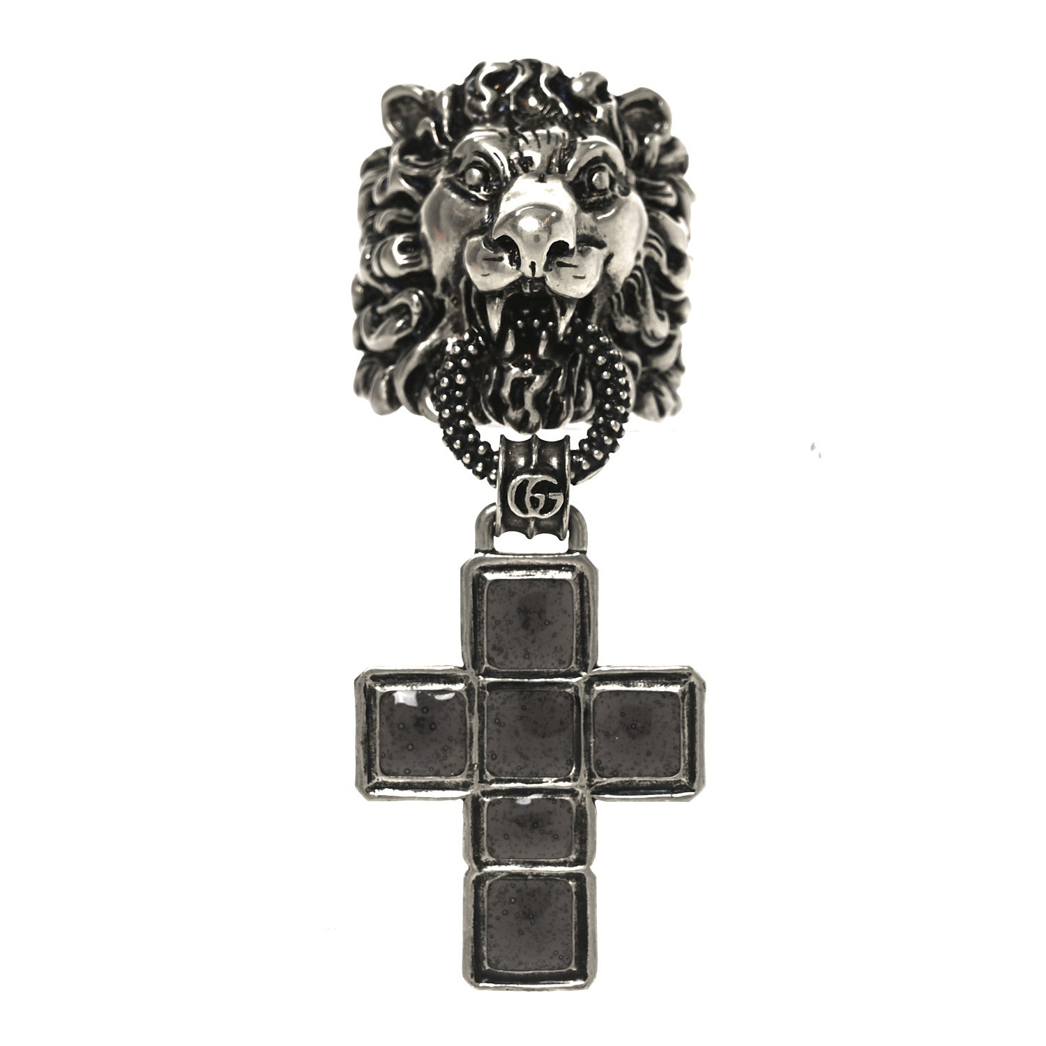 Enamel Brass Lion Head Crucifix Ring XL Black