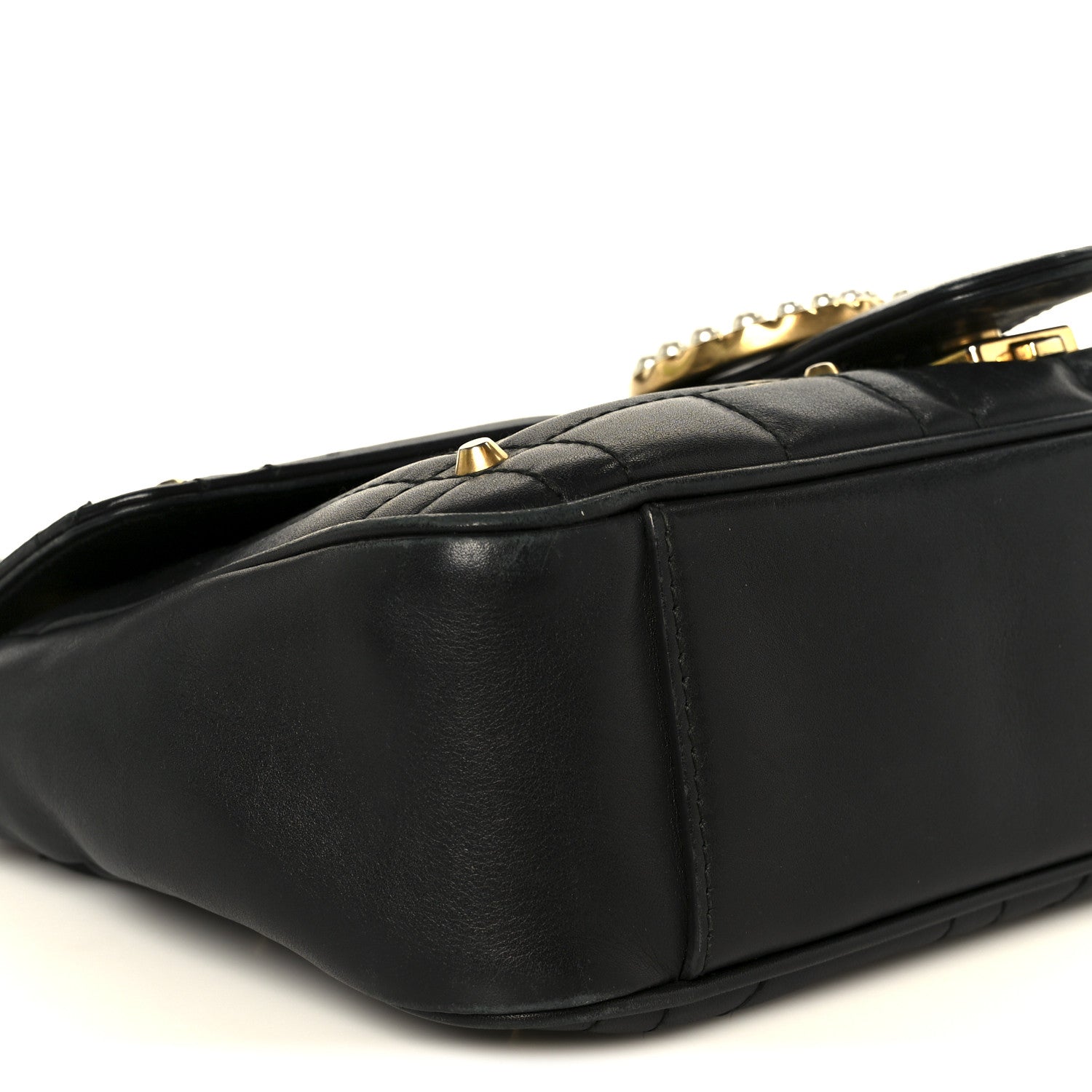 Calfskin Matelasse Studded Small Pearly GG Marmont Shoulder Bag Black
