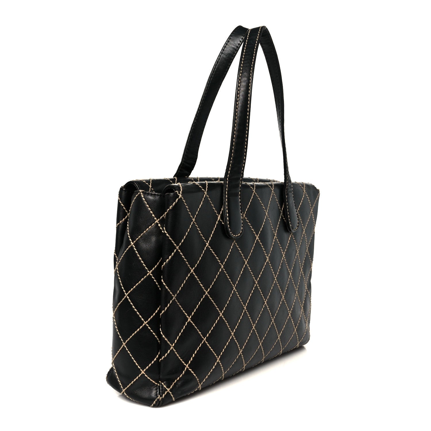 Calfskin Wild Stitch Large Tote Black